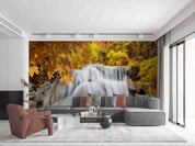 3D Waterfall Plant Maple Leaf Golden Landscape Wall Mural Wallpaper LLL 1792- Jess Art Decoration
