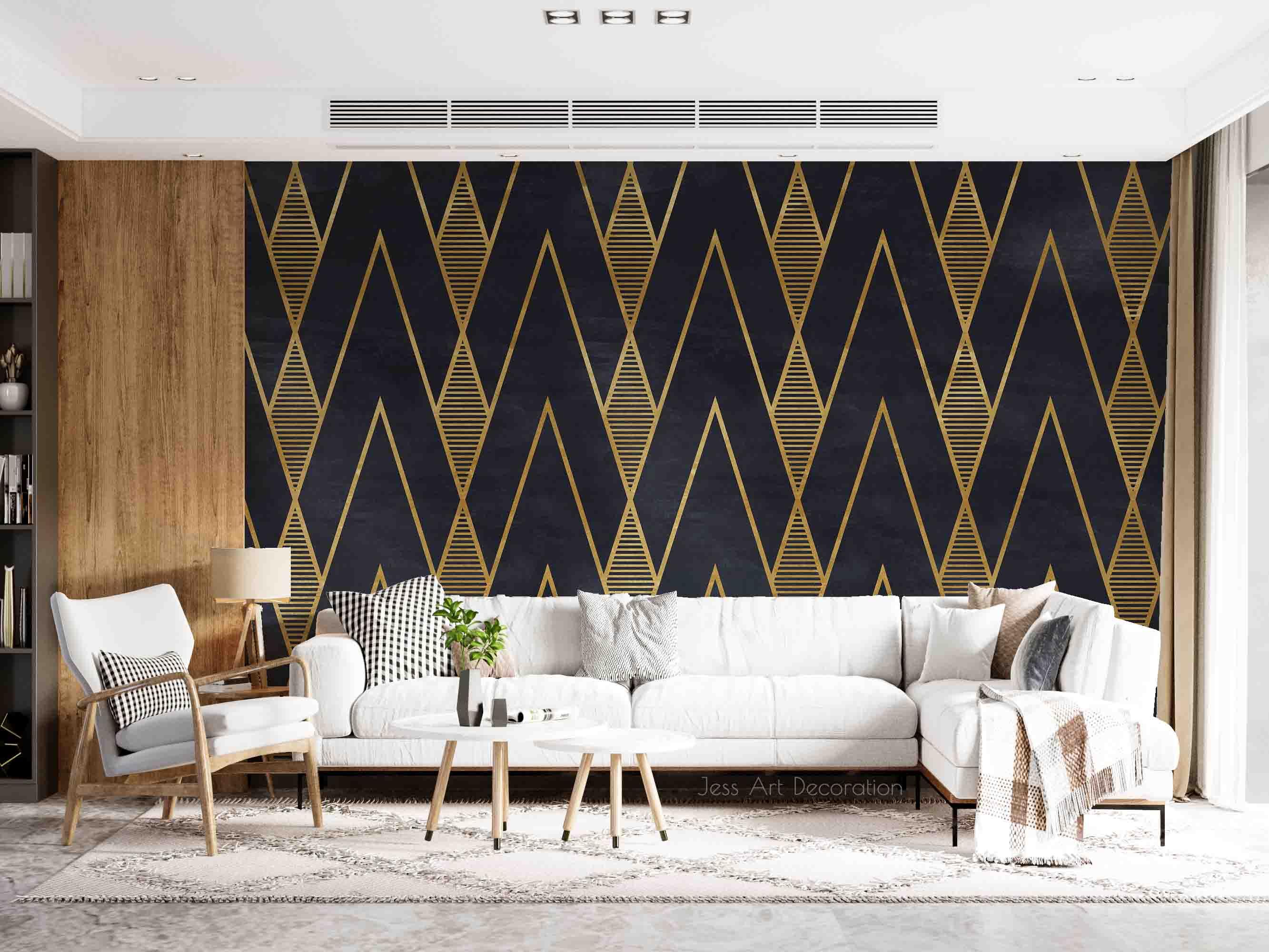 3D Black Gold Geometric Lines black gold geometric line pattern wall mural wallpaper for living room