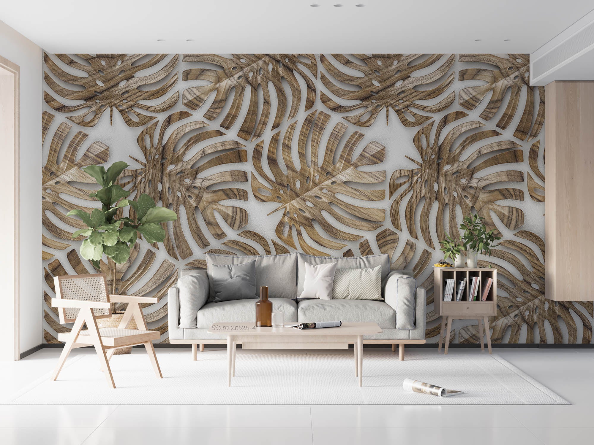 3D Vintage Tropical Leaves Wood Grain Pattern Wall Mural Wallpaper GD 708- Jess Art Decoration