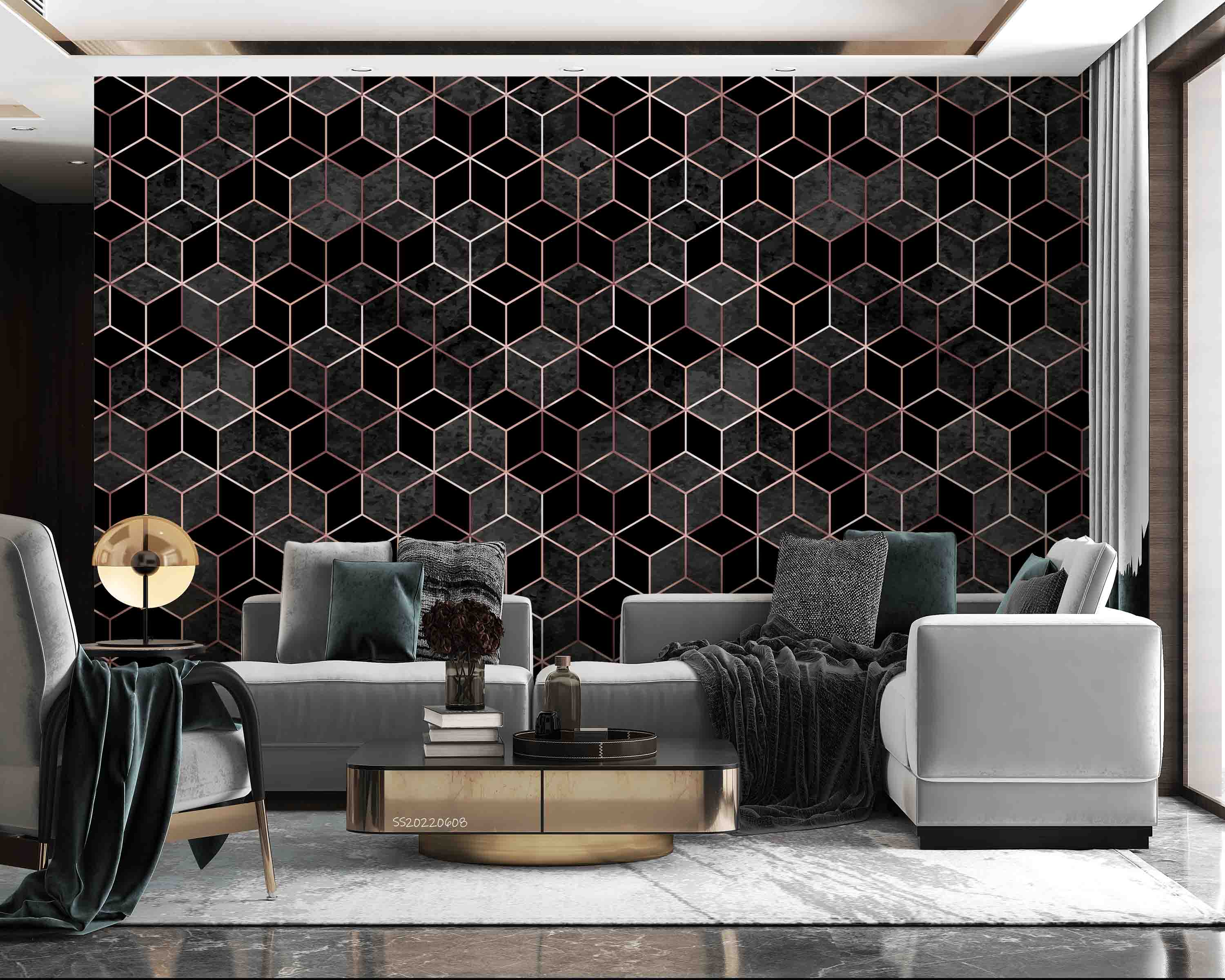 3D Abstract Geometric Cube Black Pattern Wall Mural Wallpaper GD 459- Jess Art Decoration