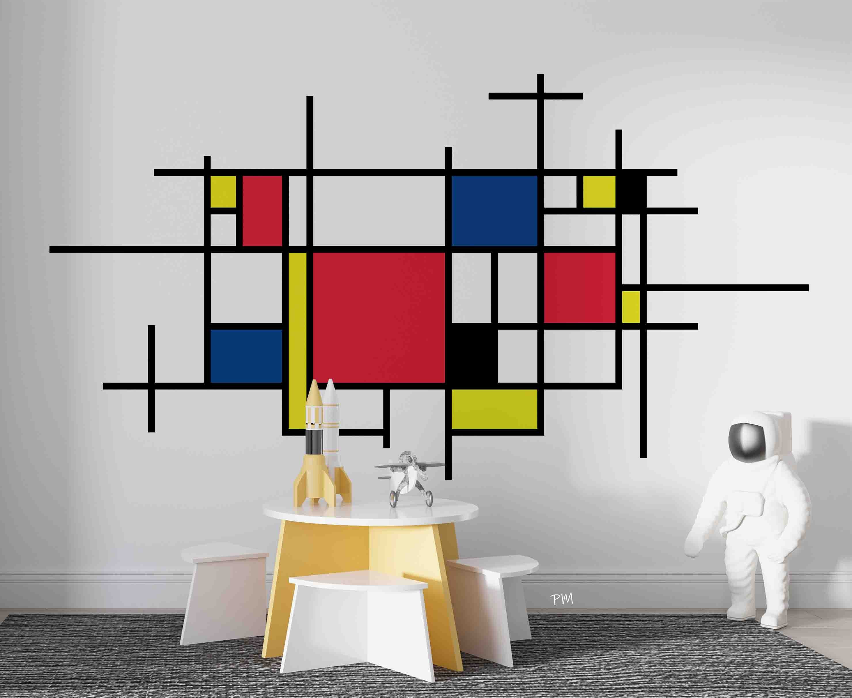 3D Modern Piet Mondrian Style Geometric Squares Wall Mural Wallpaper GD 1156- Jess Art Decoration