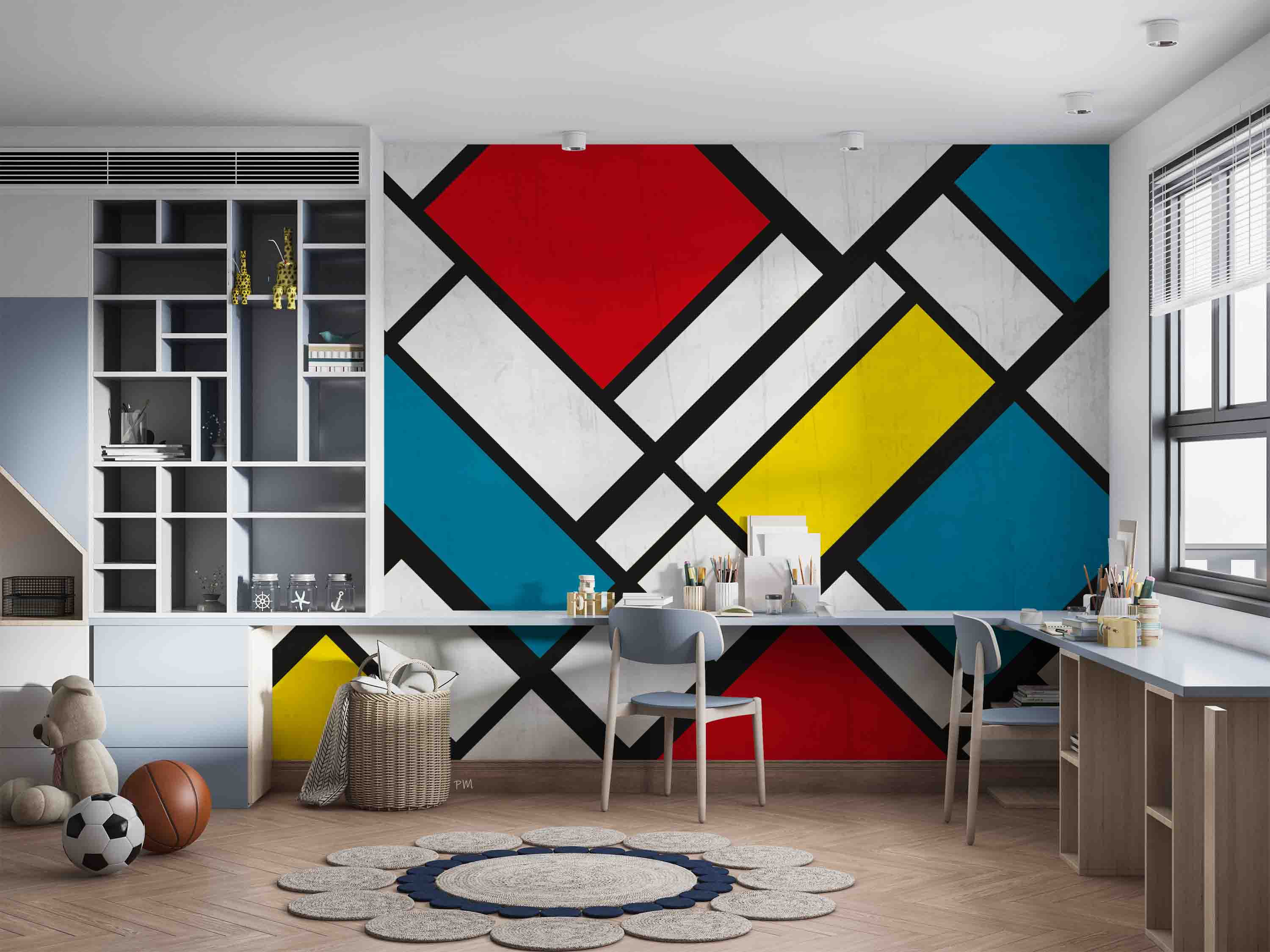 3D Vintage Background Mondrian Style Red Yellow Blue Wall Mural Wallpaper GD 1172- Jess Art Decoration