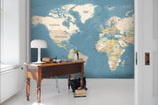 3D Blue World Map Wall Mural Wallpaper LQH 49- Jess Art Decoration