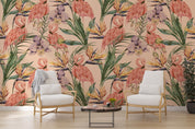 3D Tropical Leaves Floral Flamingo Wall Mural Wallpaper GD 995- Jess Art Decoration