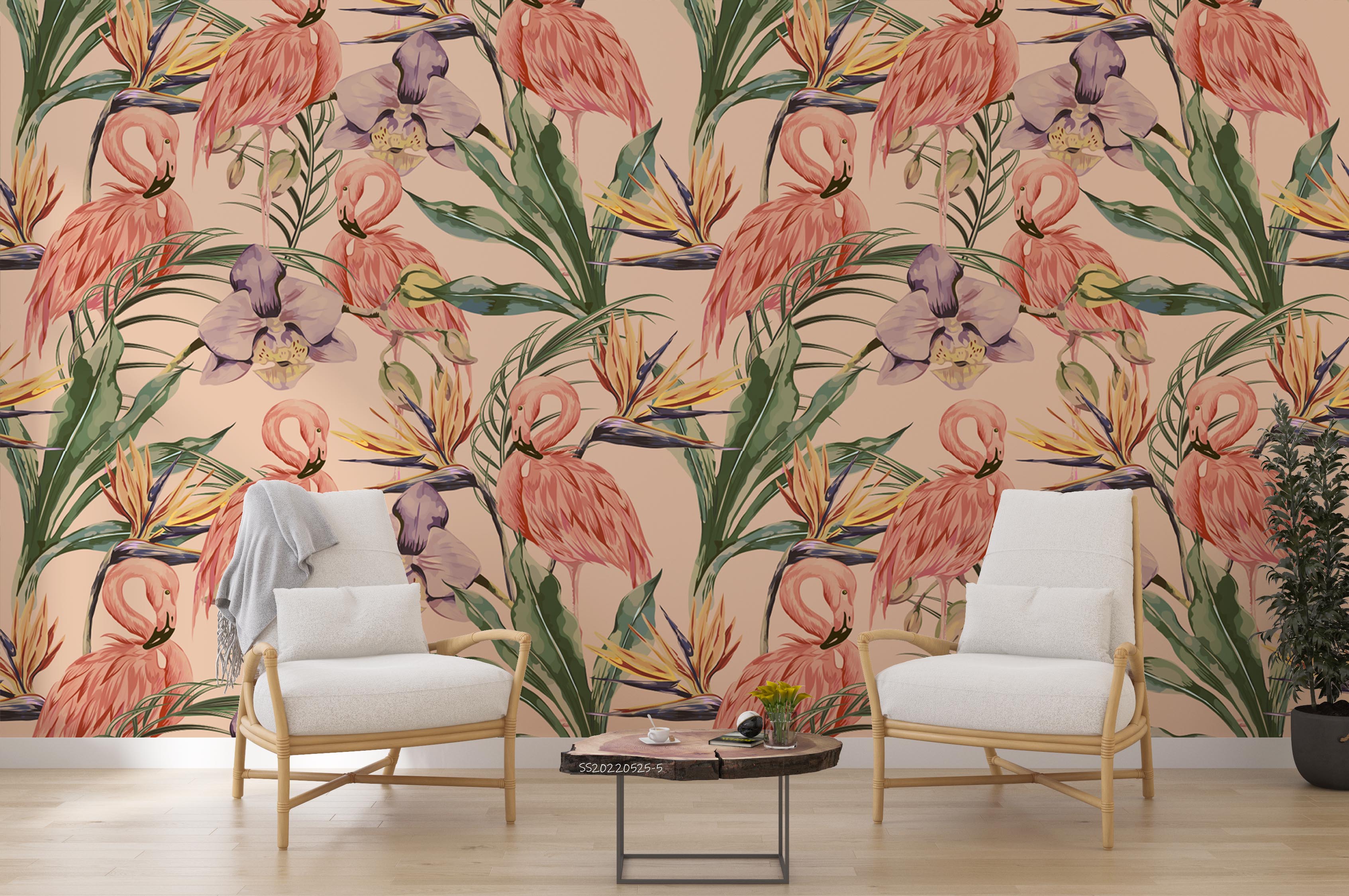 3D Tropical Leaves Floral Flamingo Wall Mural Wallpaper GD 995- Jess Art Decoration