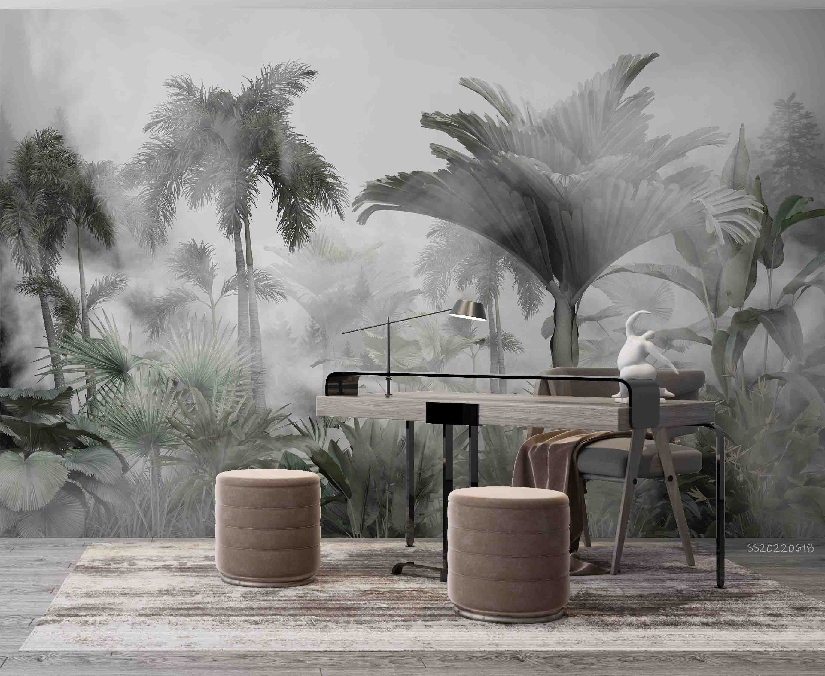 3D Tropical Plant Palm Tree Leaf Misty Wall Mural Wallpaper GD 857- Jess Art Decoration