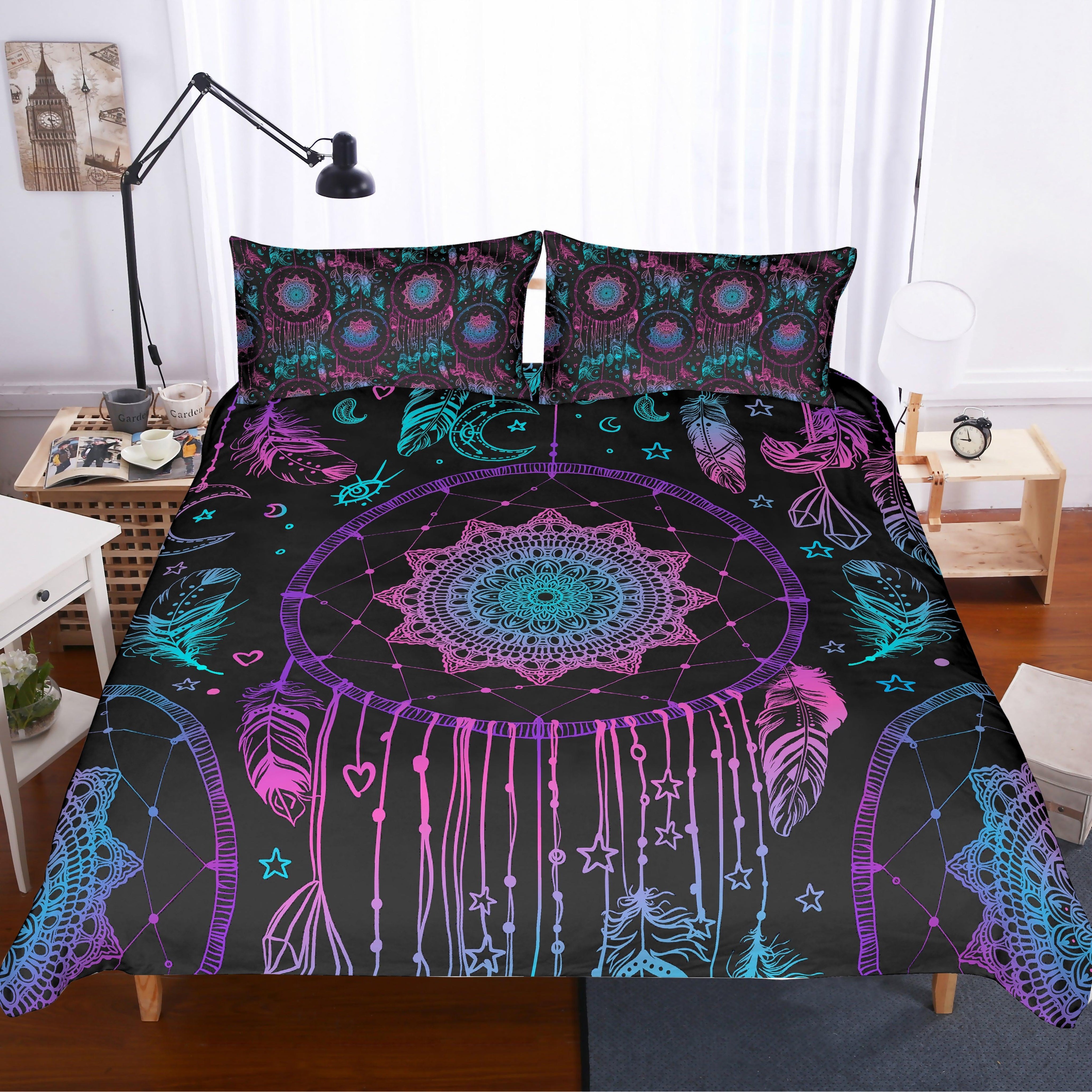 3D Dreamcatcher Black Quilt Cover Set Bedding Set Pillowcases 15- Jess Art Decoration