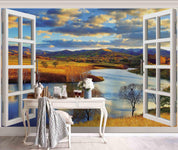 3D Window Mountains River Wall Mural Wallpaper 203- Jess Art Decoration