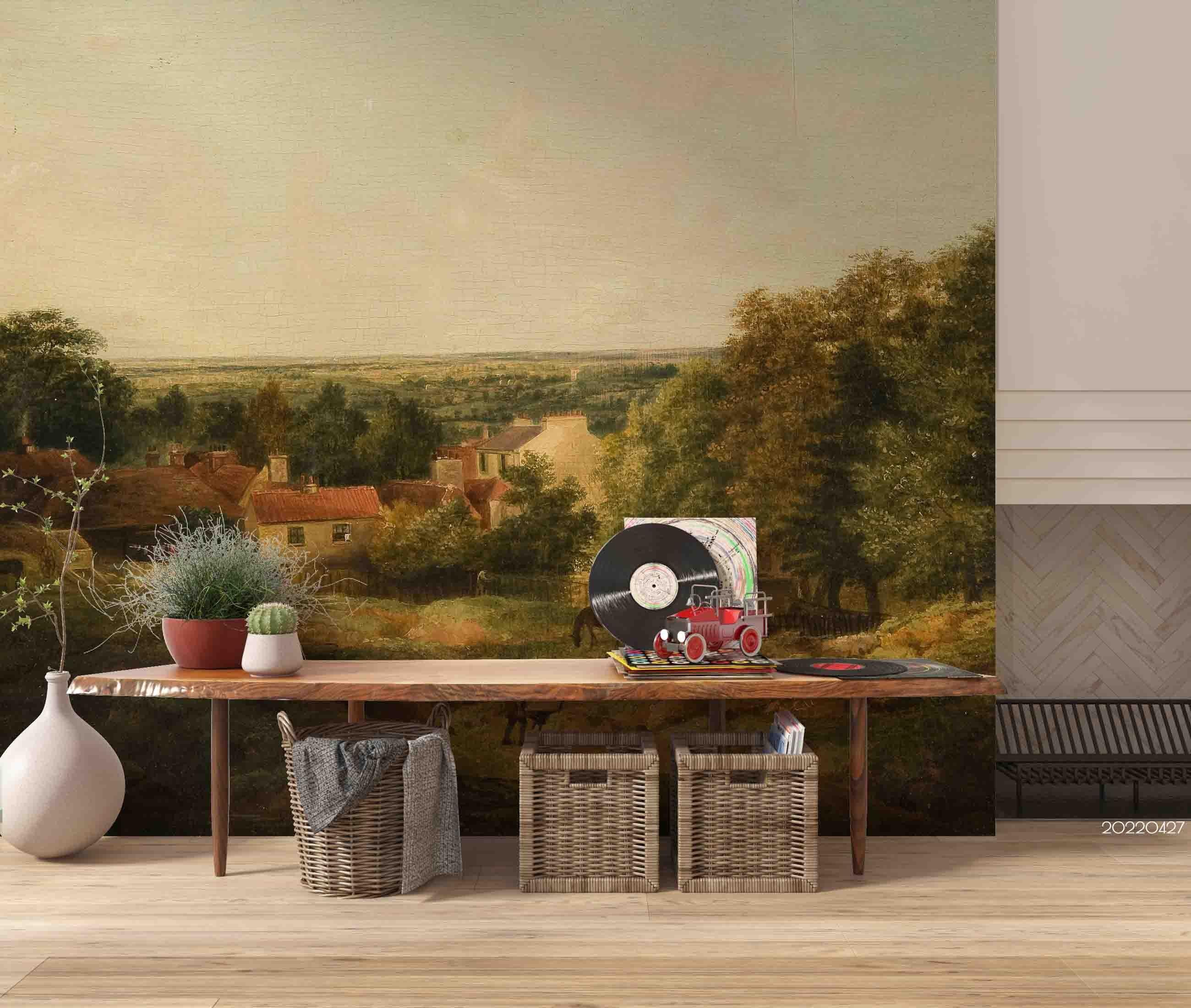 3D House Field Farmer Tree Oil Painting Wall Mural Wallpaper GD 4421- Jess Art Decoration