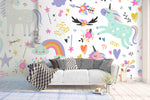 3D Rainbow Unicorn Floral Wall Mural Wallpaper 12- Jess Art Decoration