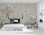3D Embossed Floral Bird White Background Wall Mural Wallpaper GD 2711- Jess Art Decoration