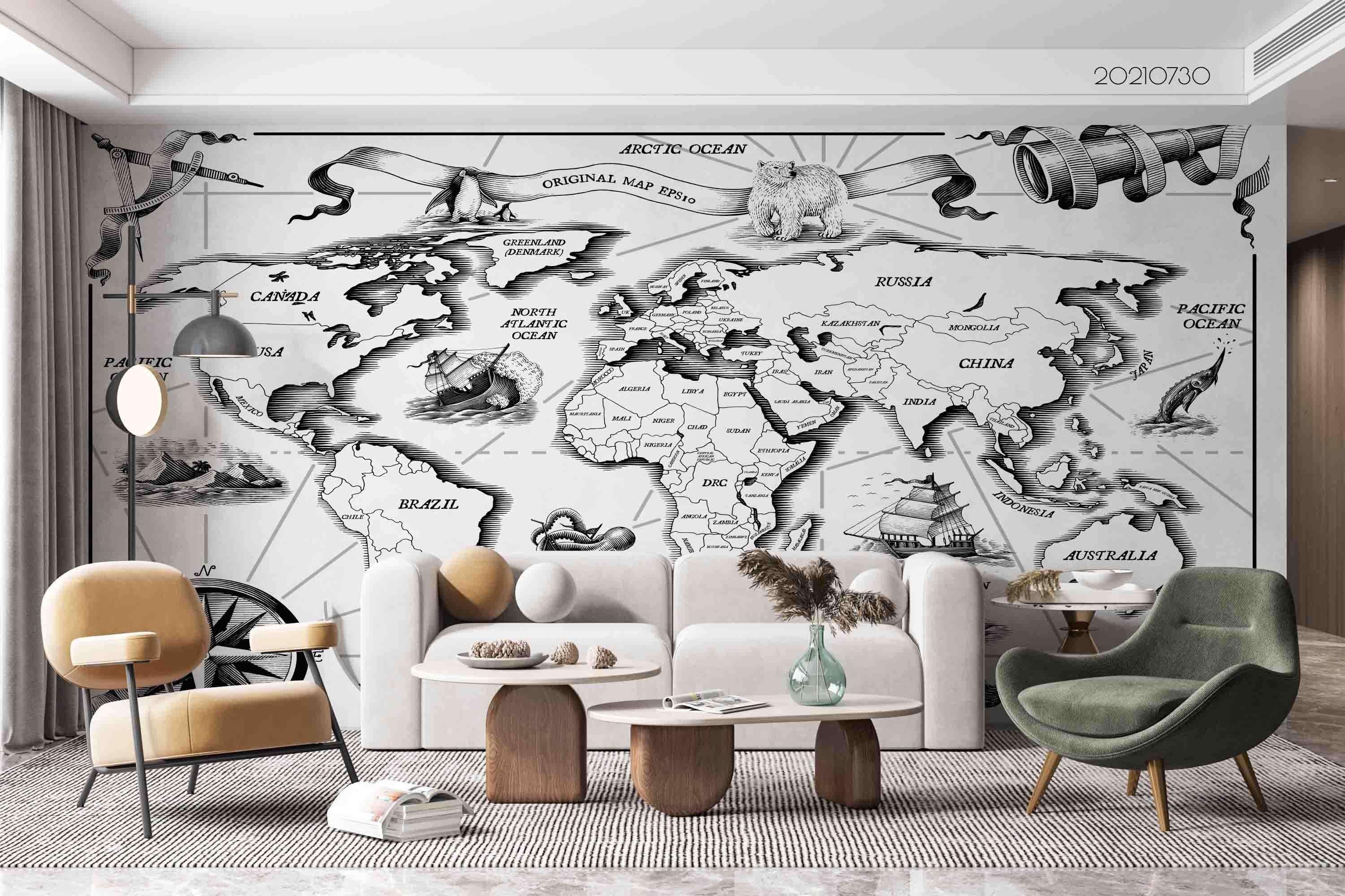 3D Vintage Old World Map Wall Mural Wallpaper SWW4471- Jess Art Decoration