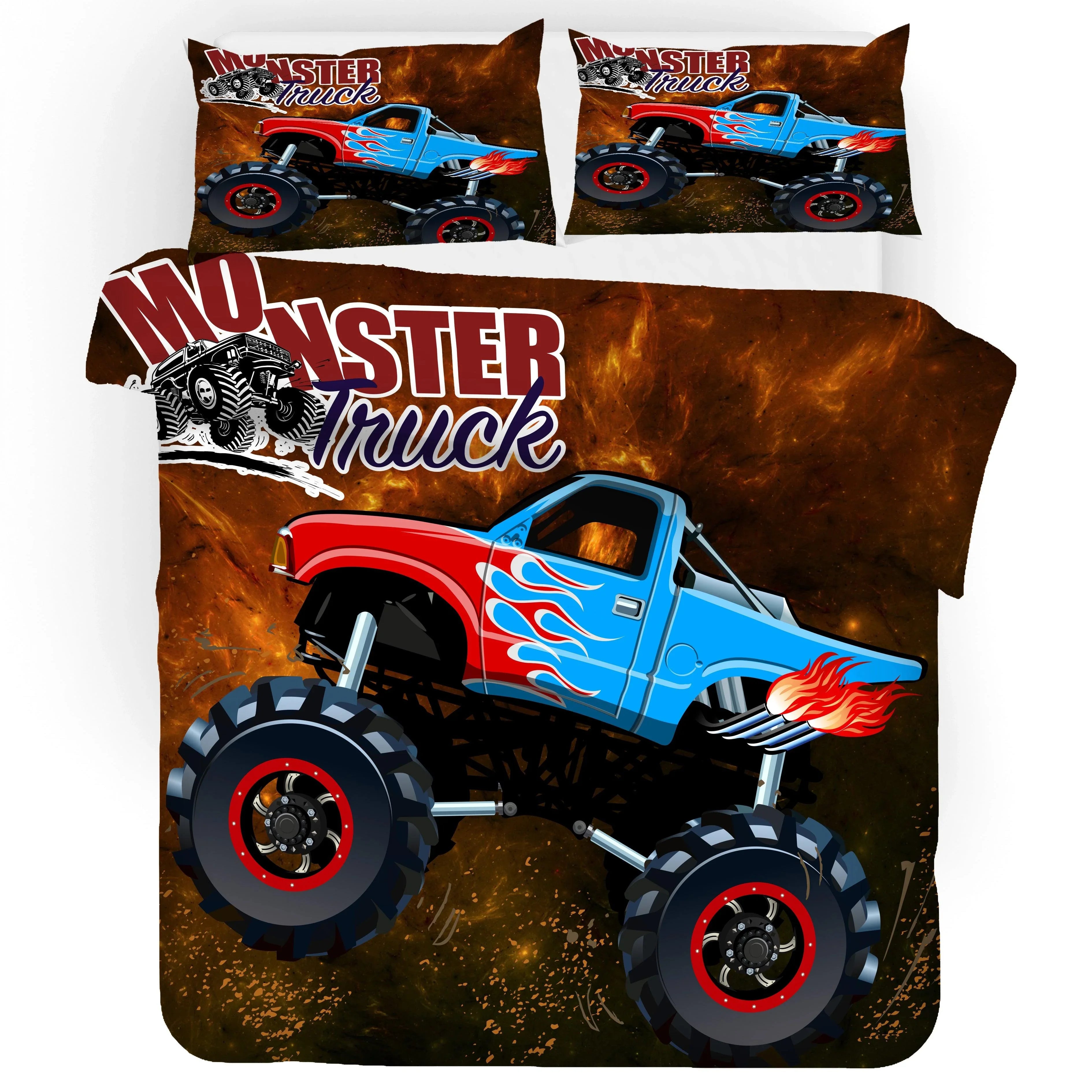 3D Cartoon Monster Truck Quilt Cover Set Bedding Set Duvet Cover Pillowcases WJ 1695- Jess Art Decoration