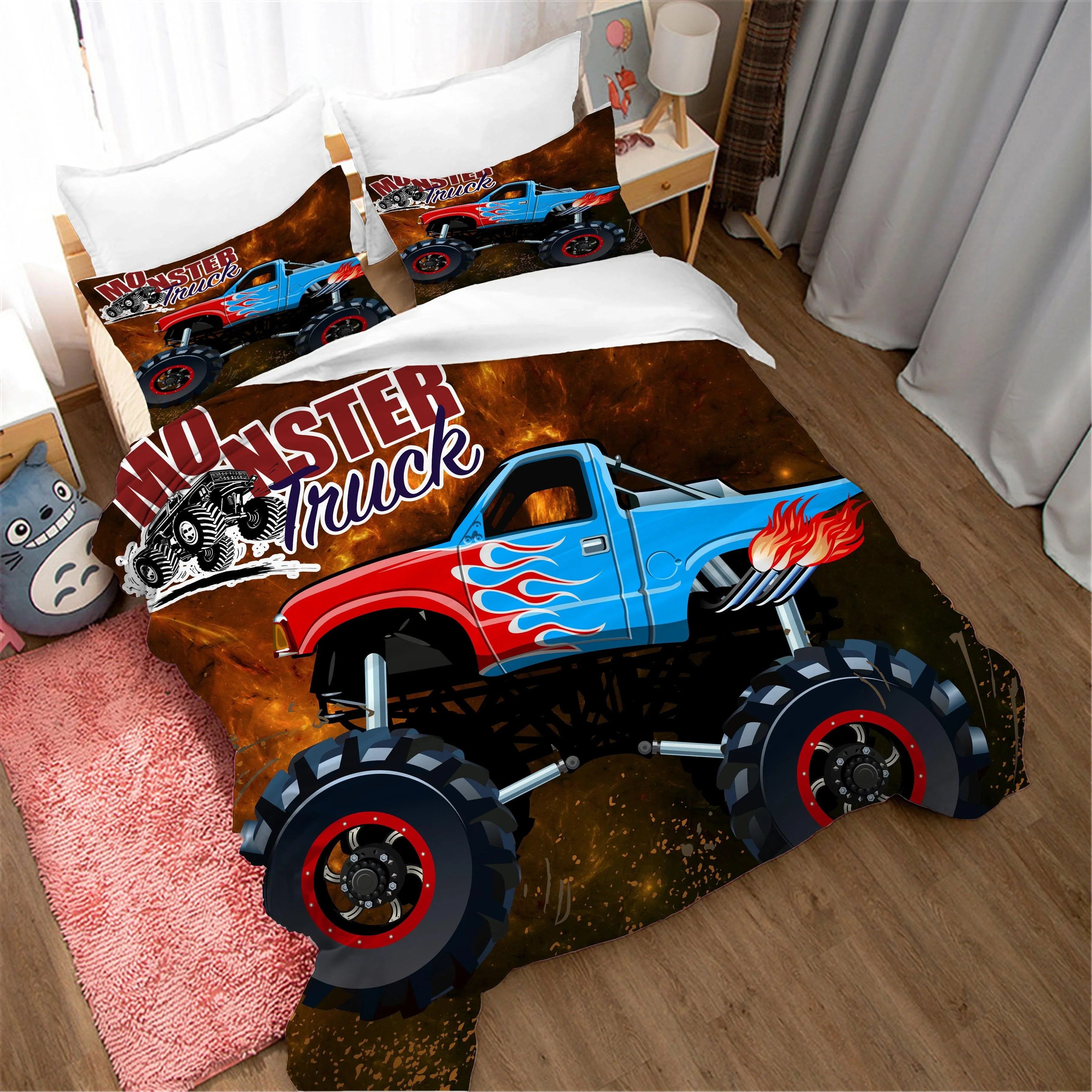 3D Cartoon Monster Truck Quilt Cover Set Bedding Set Duvet Cover Pillowcases WJ 1695- Jess Art Decoration