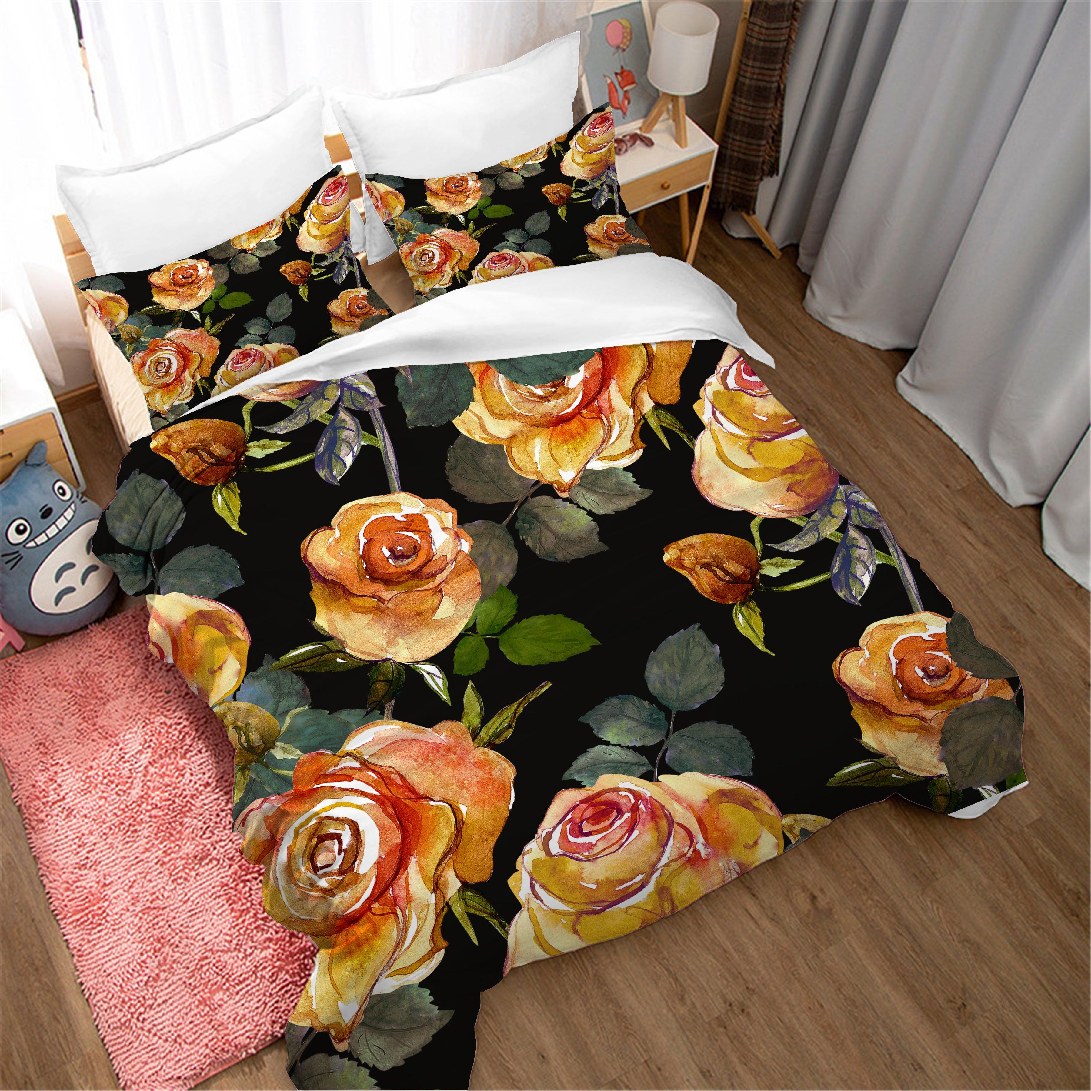 3D Yellow Rose Quilt Cover Set Bedding Set Pillowcases 59- Jess Art Decoration