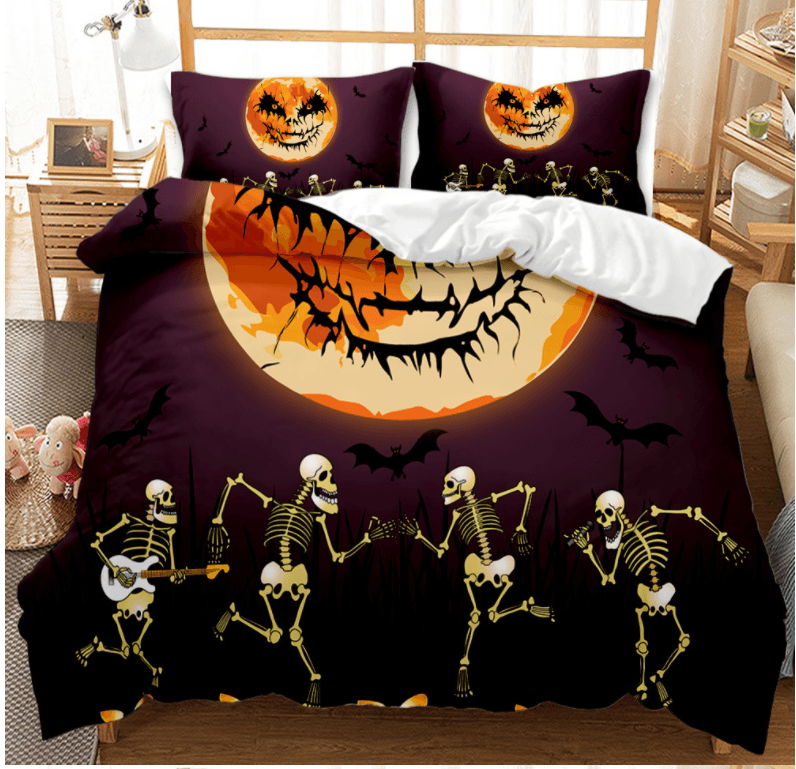 3D Halloween Skeleton Quilt Cover Set Bedding Set Duvet Cover Pillowcases 9- Jess Art Decoration