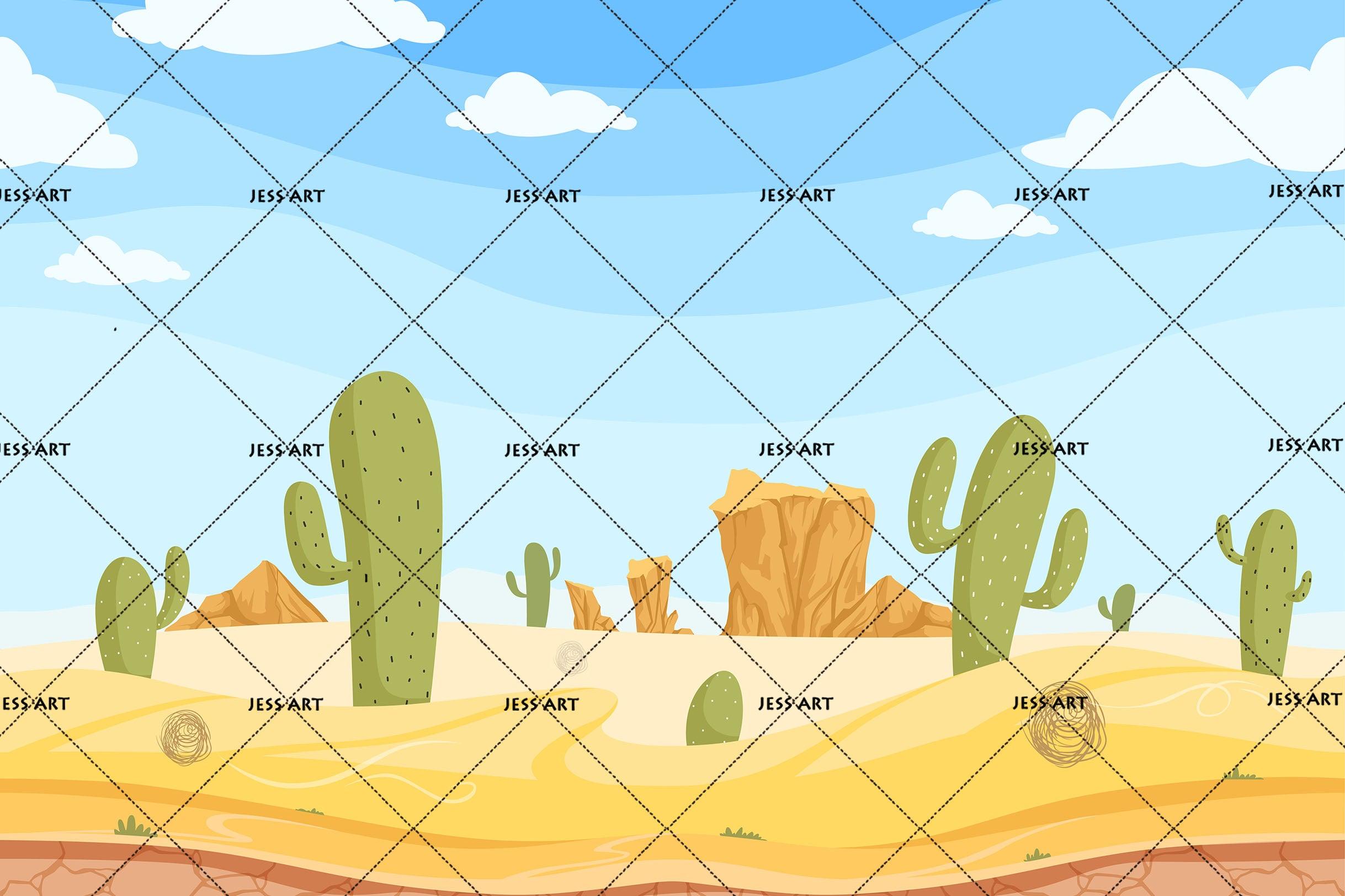 3D Cartoon Desert Cactus Wall Mural Wallpaper 65- Jess Art Decoration
