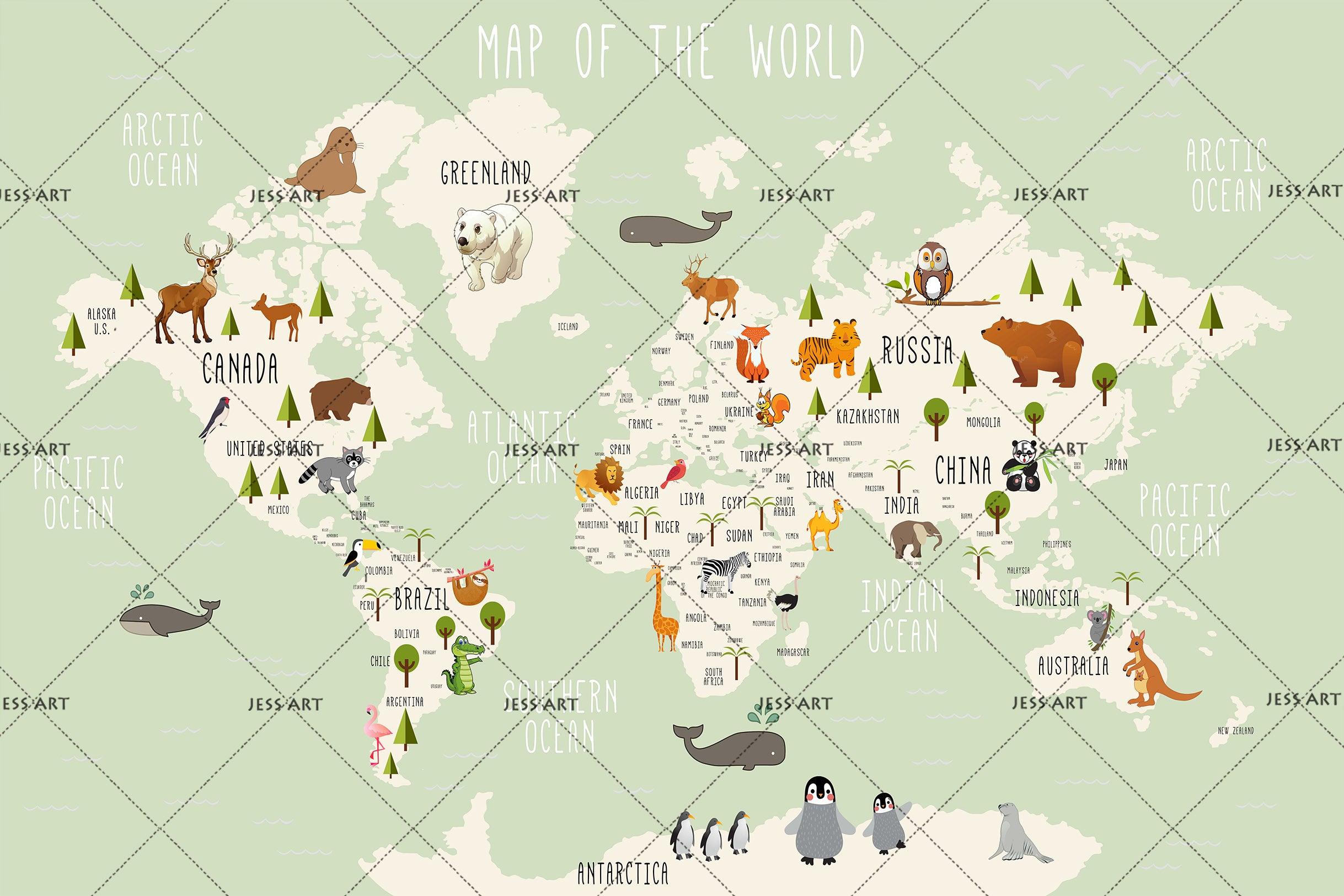 3D Green World Map Wall Mural Wallpaper LQH 85- Jess Art Decoration