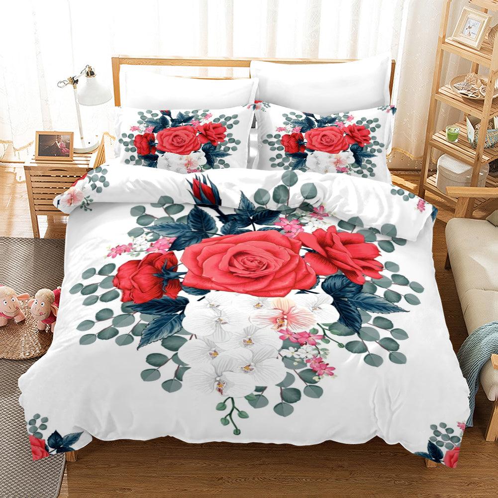 3D Watercolor Floral Leaves Quilt Cover Set Bedding Set Duvet Cover Pillowcases 106- Jess Art Decoration