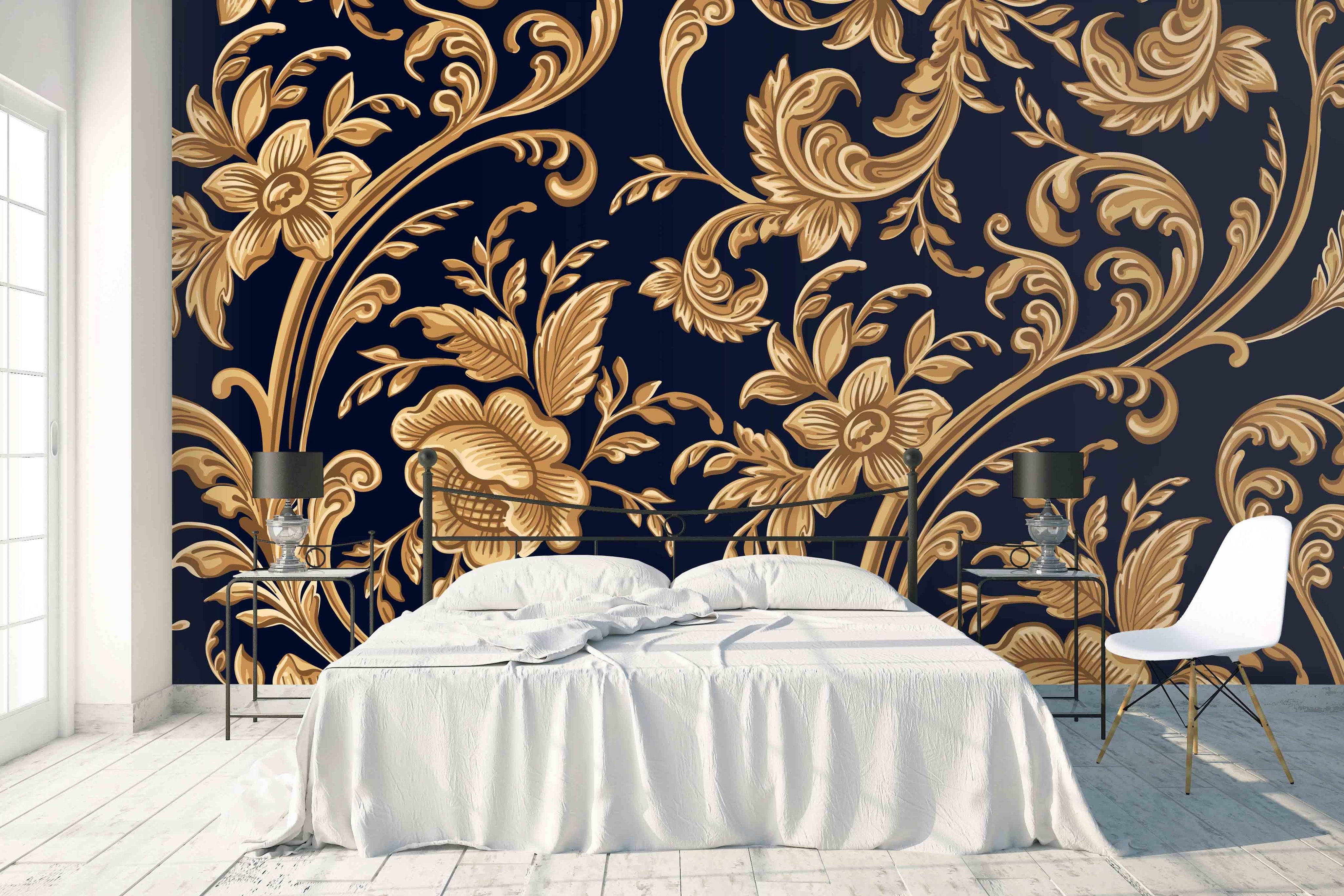 3D Abstract Golden Noble Floral Wall Mural Wallpaper 14- Jess Art Decoration