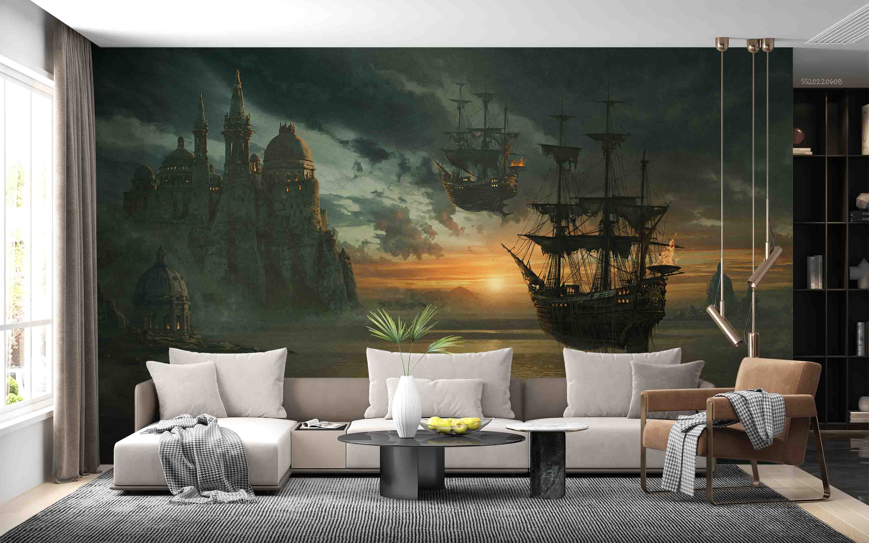 3D Fantasy Airship Landscape Wall Mural Wallpaper GD 400- Jess Art Decoration