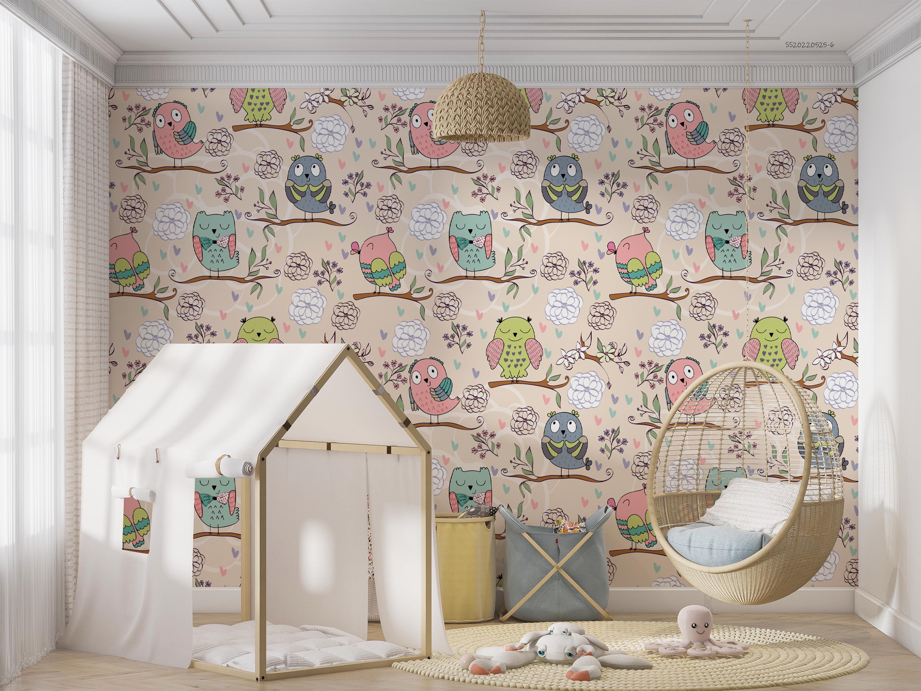 3D Cartoon Cute Owl Branches Floral Pattern Wall Mural Wallpaper GD 1259- Jess Art Decoration