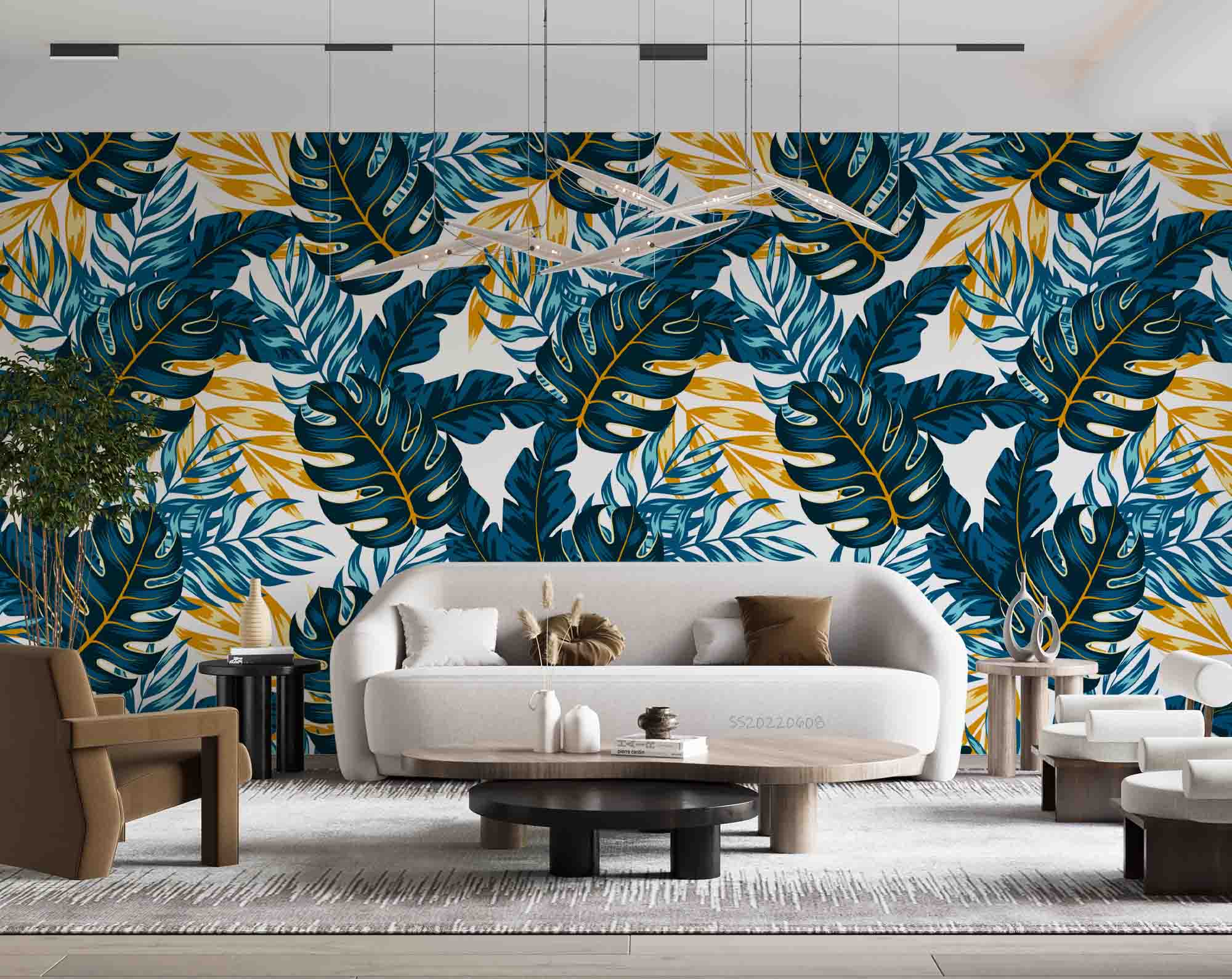 3D Vintage Leaf Pattern Blue Yellow Wall Mural Wallpaper GD 462- Jess Art Decoration
