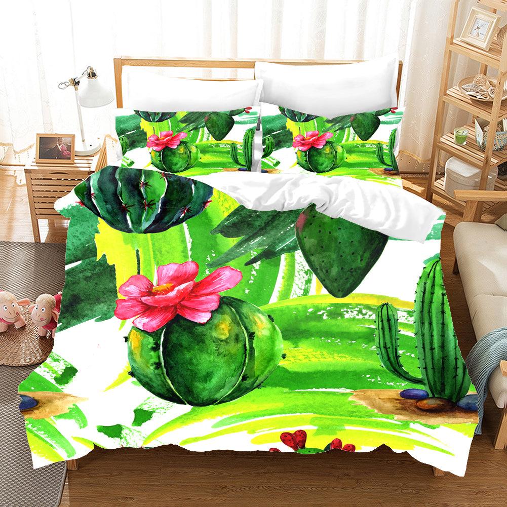 3D Watercolor Green Succulents Quilt Cover Set Bedding Set Pillowcases 94- Jess Art Decoration