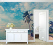 3D blue sky sea beach coconut tree wall mural wallpaper 104- Jess Art Decoration