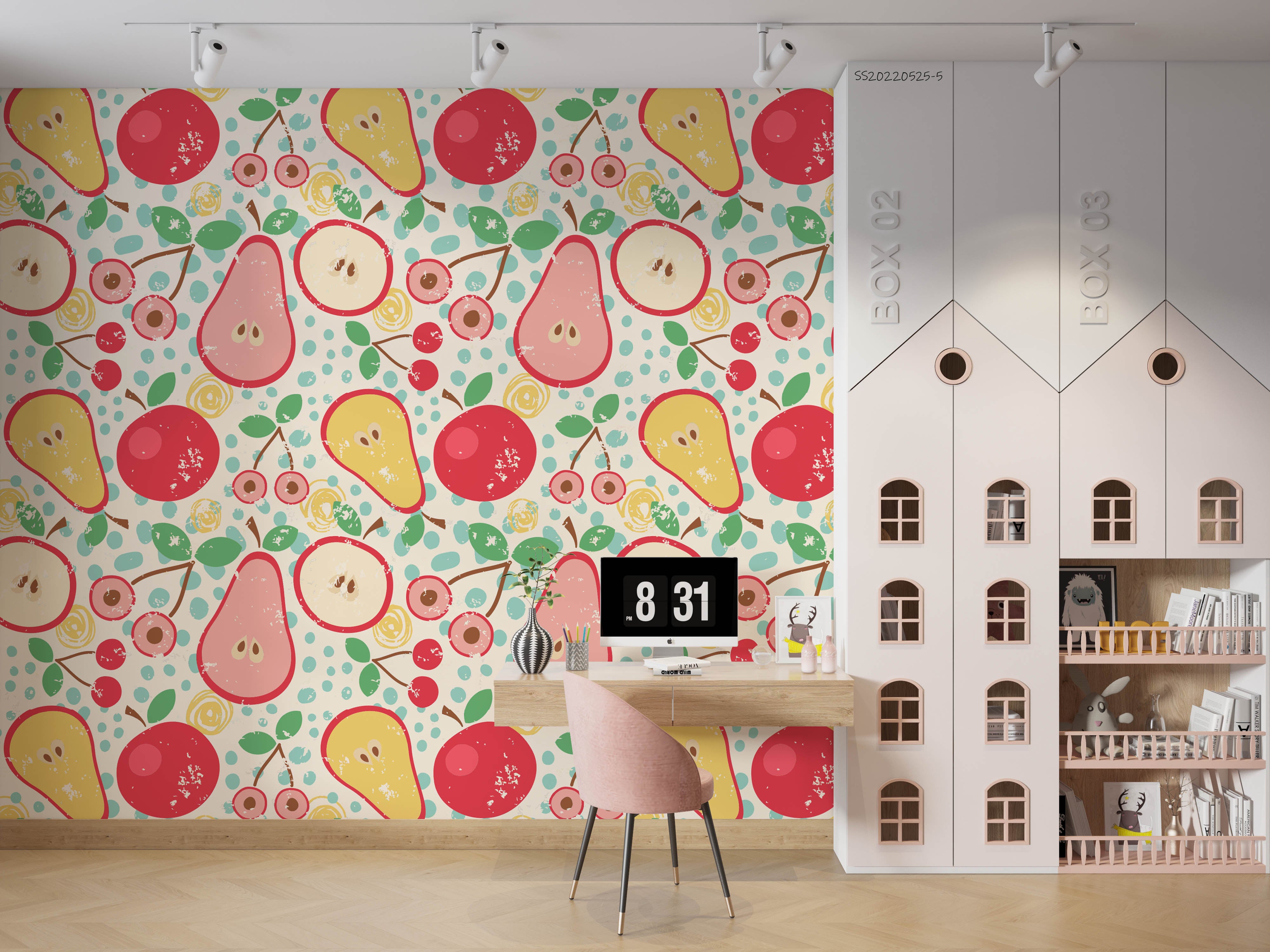3D Cartoon Cute Colorful Fruit Apple Pear Cherry Wall Mural Wallpaper GD 939- Jess Art Decoration