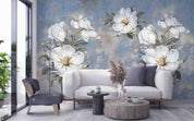 3D Vintage White Floral Blue Background Wall Mural Wallpaper GD 2687- Jess Art Decoration