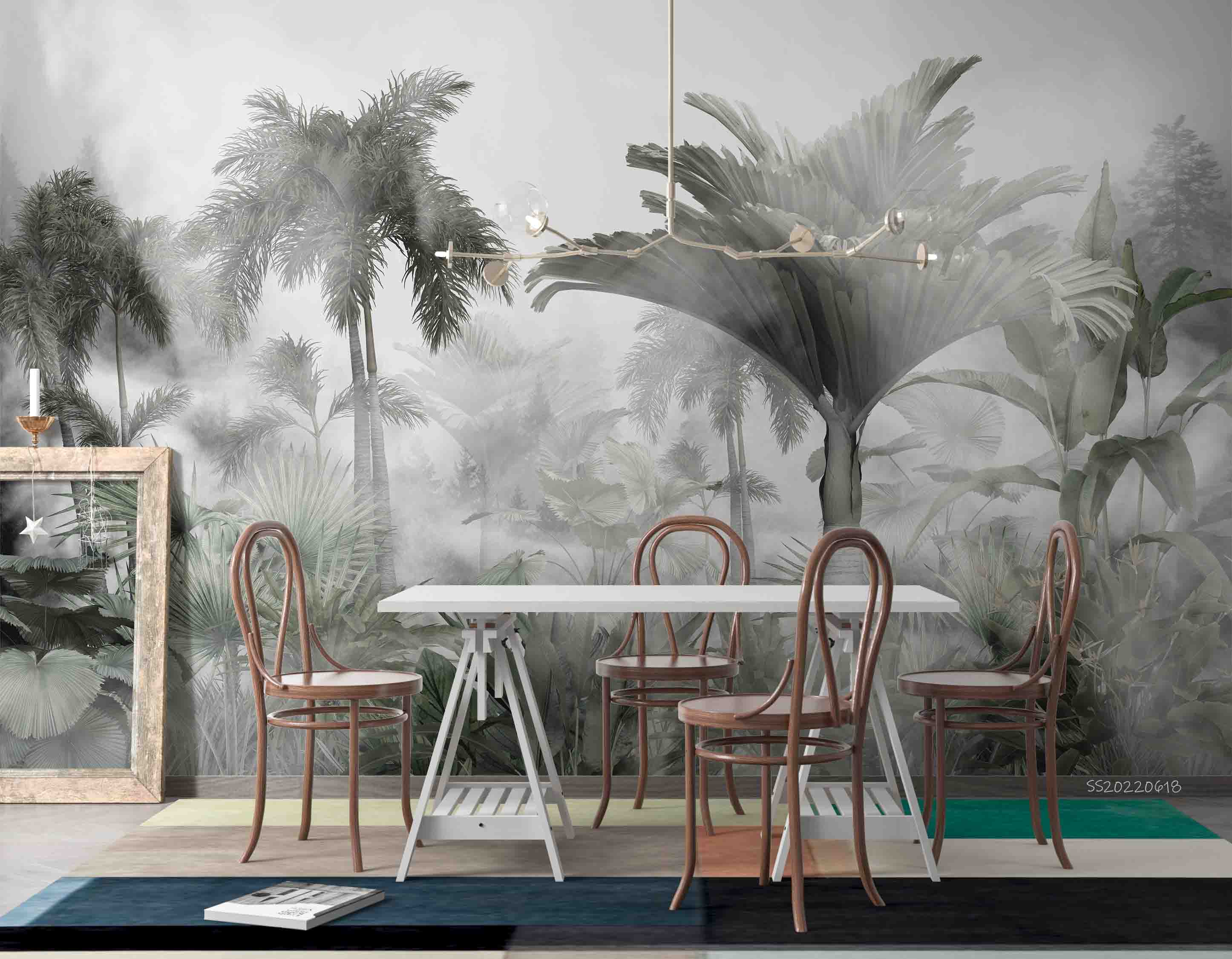 3D Tropical Plant Palm Tree Leaf Misty Wall Mural Wallpaper GD 857- Jess Art Decoration