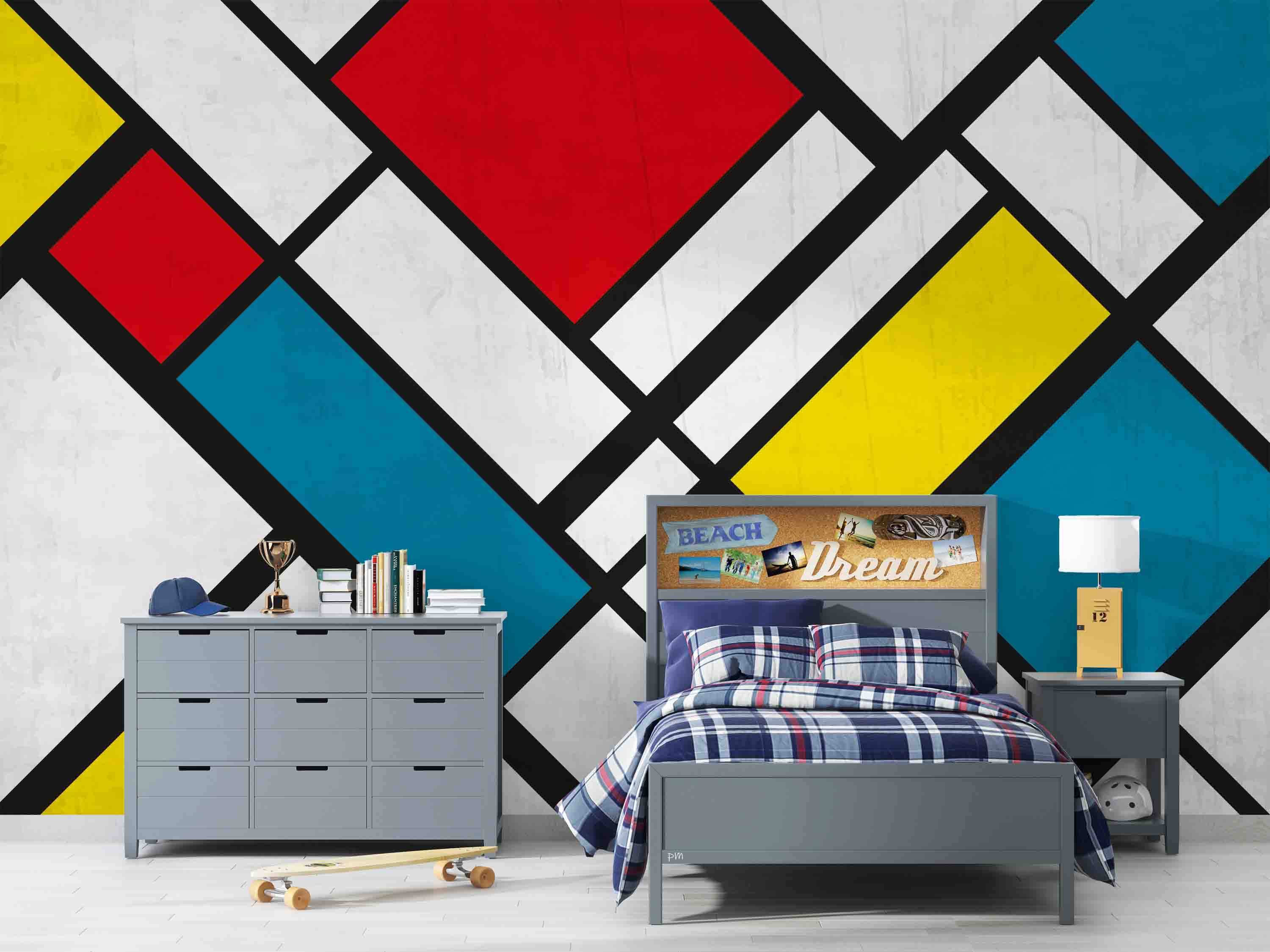 3D Vintage Background Mondrian Style Red Yellow Blue Wall Mural Wallpaper GD 1172- Jess Art Decoration