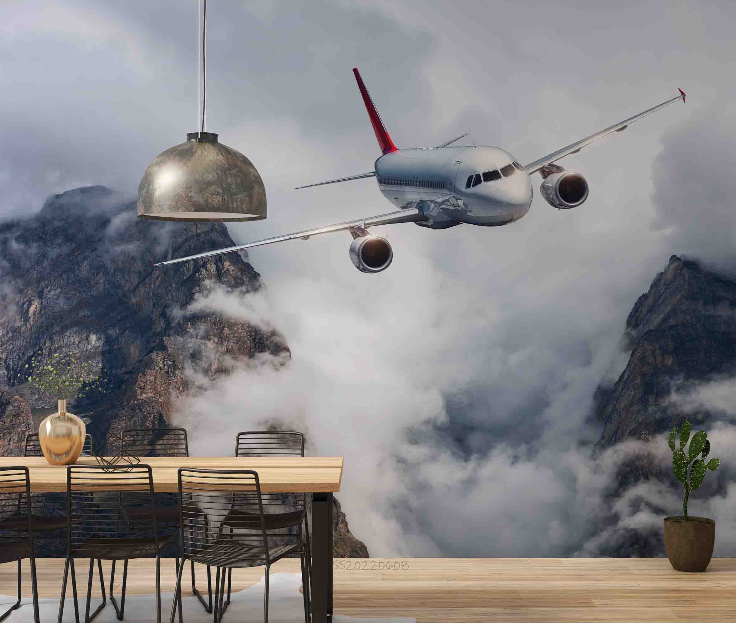 3D Sky Airplane Mountain Cloud Fog Wall Mural Wallpaper GD 541- Jess Art Decoration