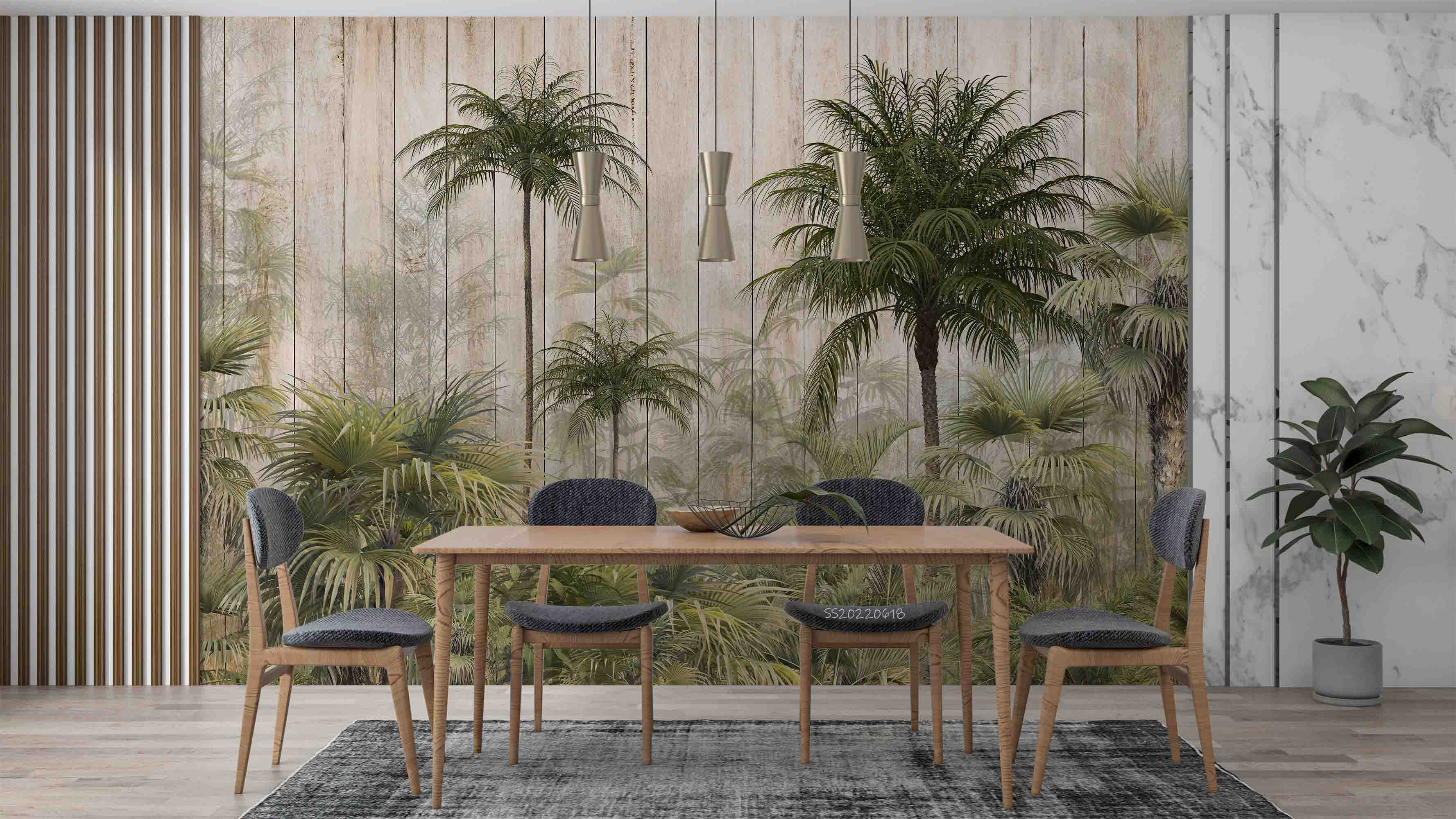 3D Tropical Green Palm Forest Wooden Planks Background Wall Mural Wallpaper GD 765- Jess Art Decoration