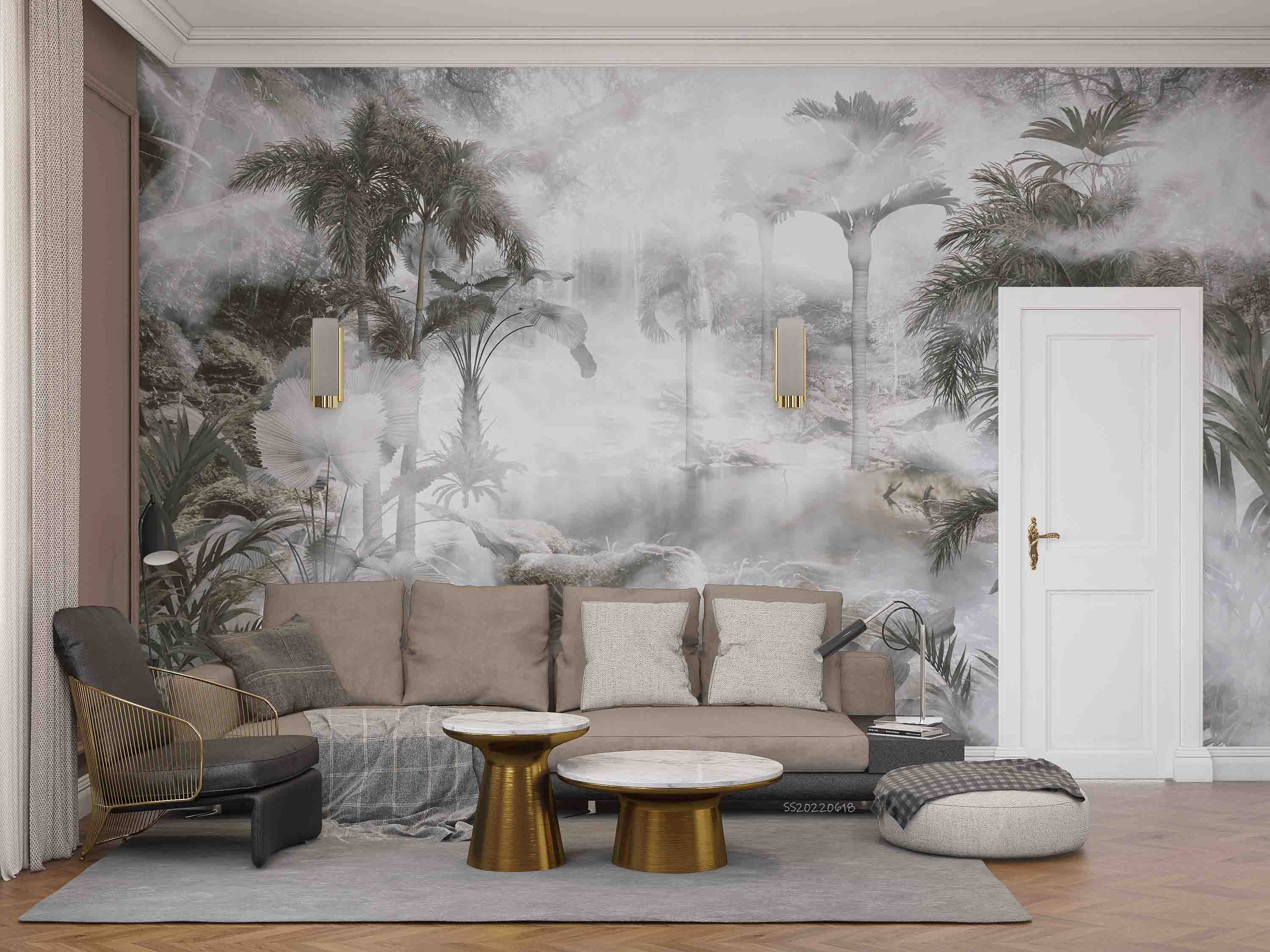 3D Tropical Jungle Plant Palm Tree Misty Wall Mural Wallpaper GD 859- Jess Art Decoration