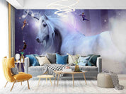 3D Unicorn Fairy Purple Flower Field Forest Wall Mural Wallpaper GD 2640- Jess Art Decoration