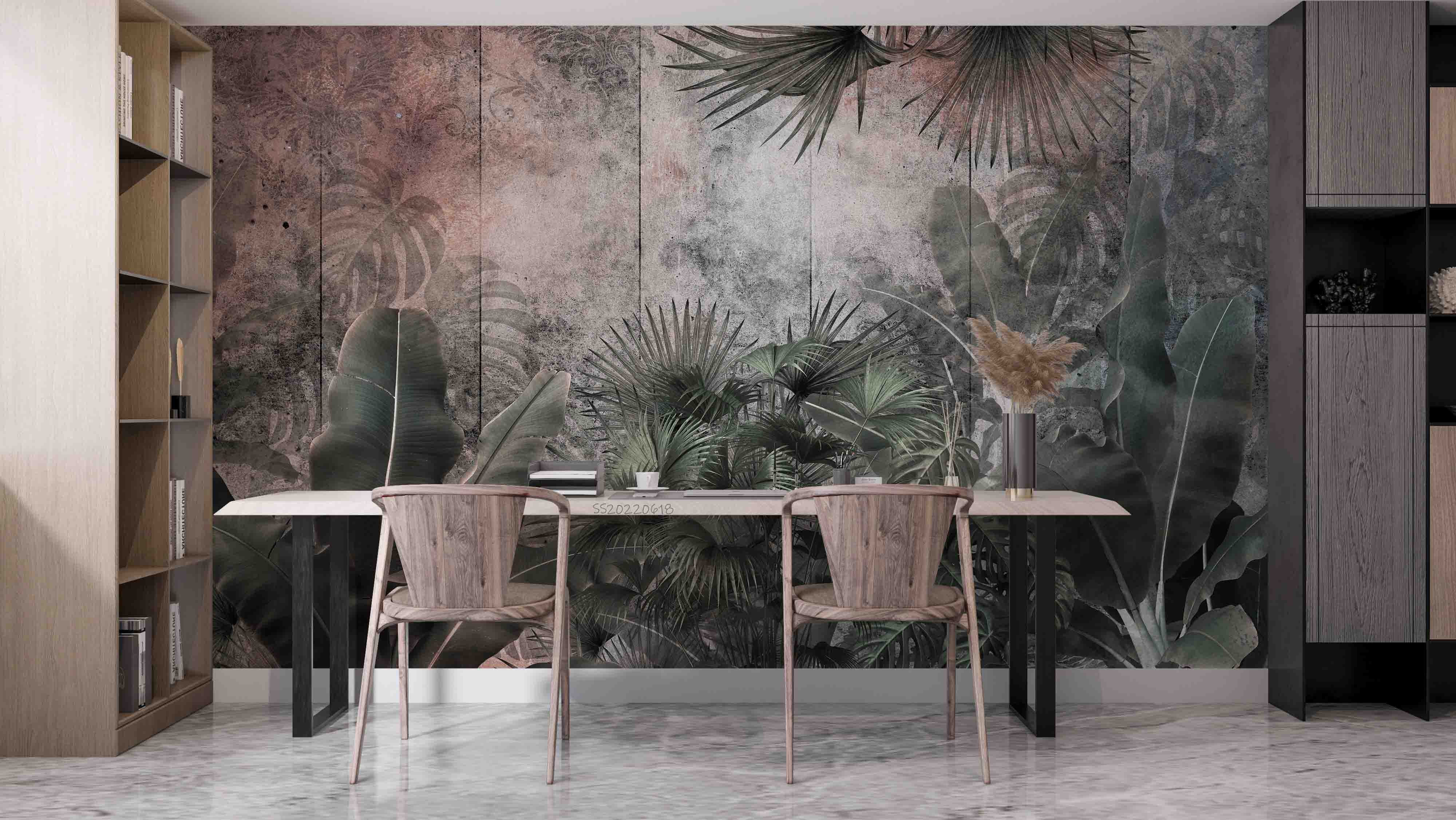 3D Vintage Tropical Palm Leaf Cement Wall Background Wall Mural Wallpaper GD 774- Jess Art Decoration