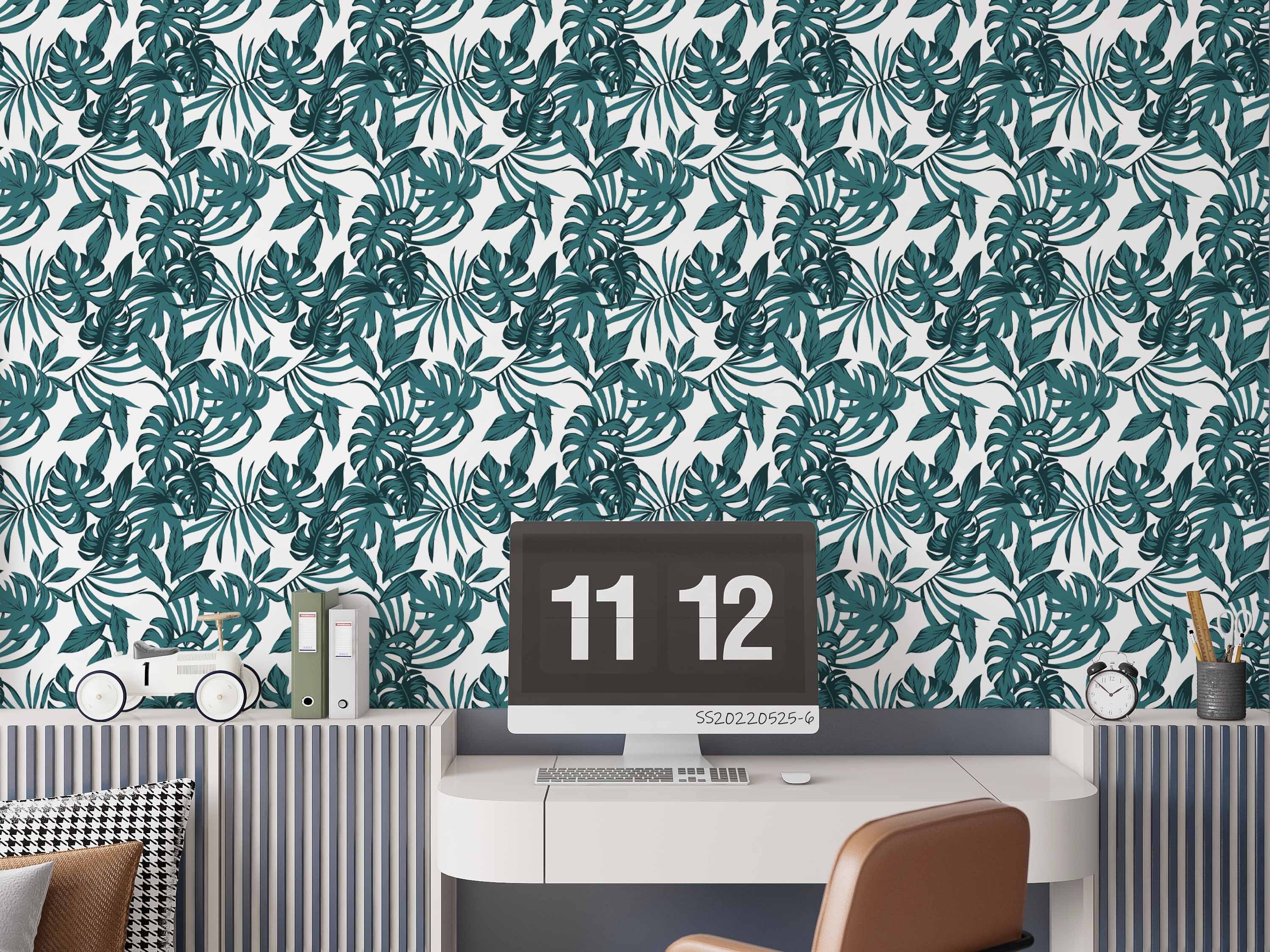 3D Vintage Tropical Leaves Dark Green Wall Mural Wallpaper GD 1258- Jess Art Decoration