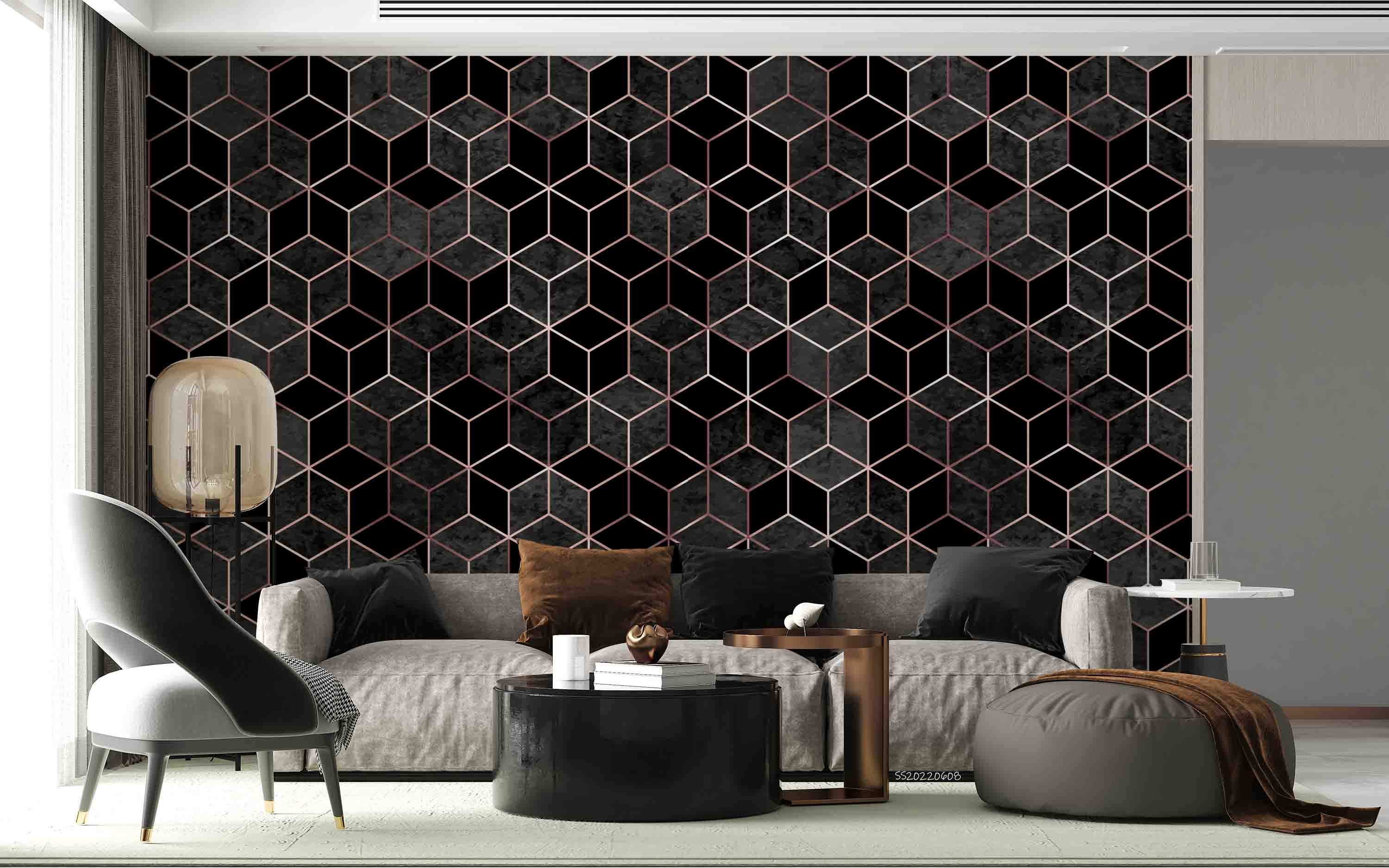 3D Abstract Geometric Cube Black Pattern Wall Mural Wallpaper GD 459- Jess Art Decoration