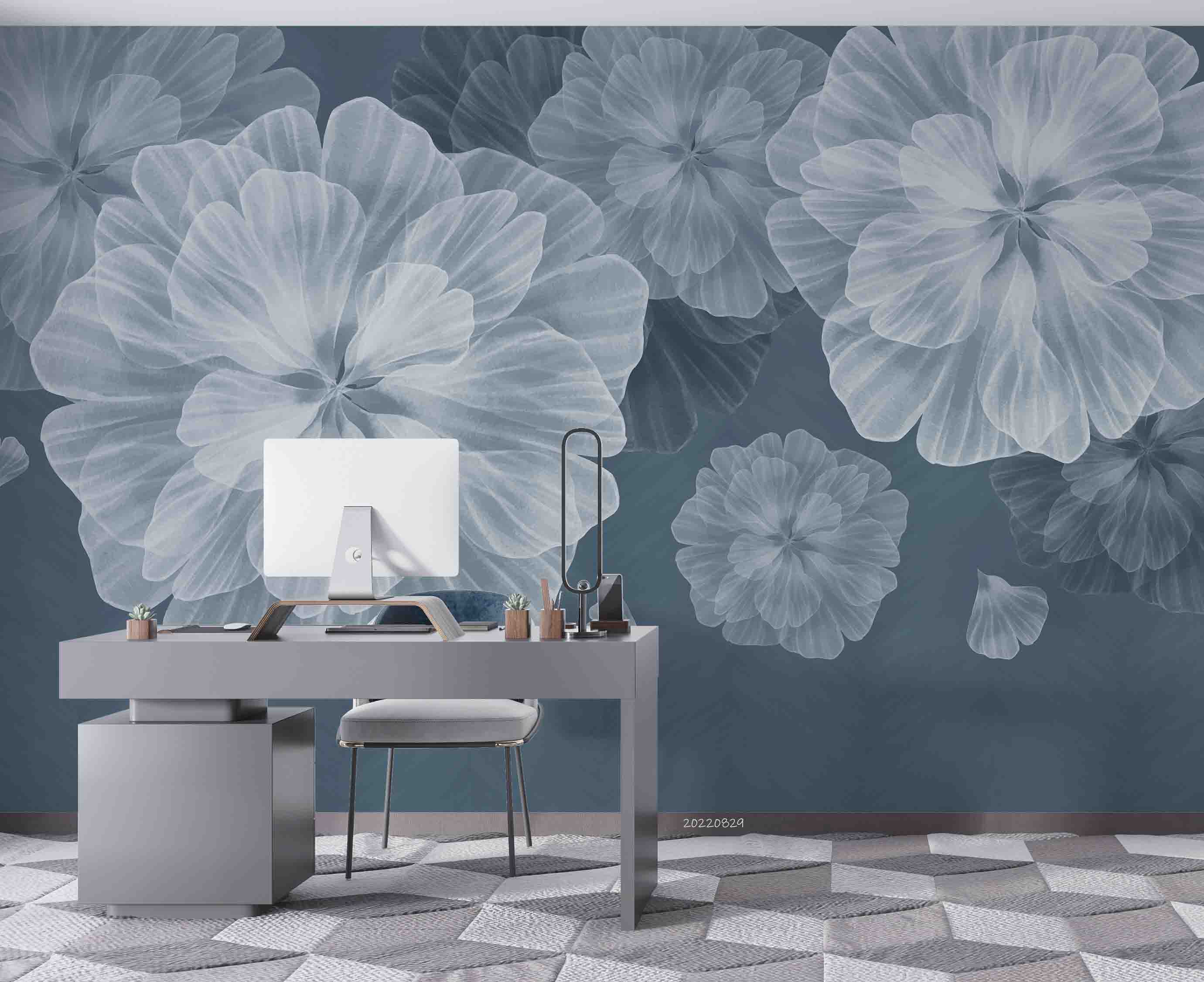 3D Blue Vintage Petal Floral Wall Mural Wallpaper GD 2677- Jess Art Decoration
