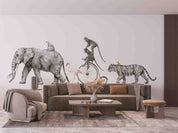 3D Safari Elephant Tiger Monkey Flamingo Bike Wall Mural Wallpaper GD 1030- Jess Art Decoration