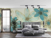 3D Teal Floral Watercolor Wall Mural Wallpaper GD 2667- Jess Art Decoration