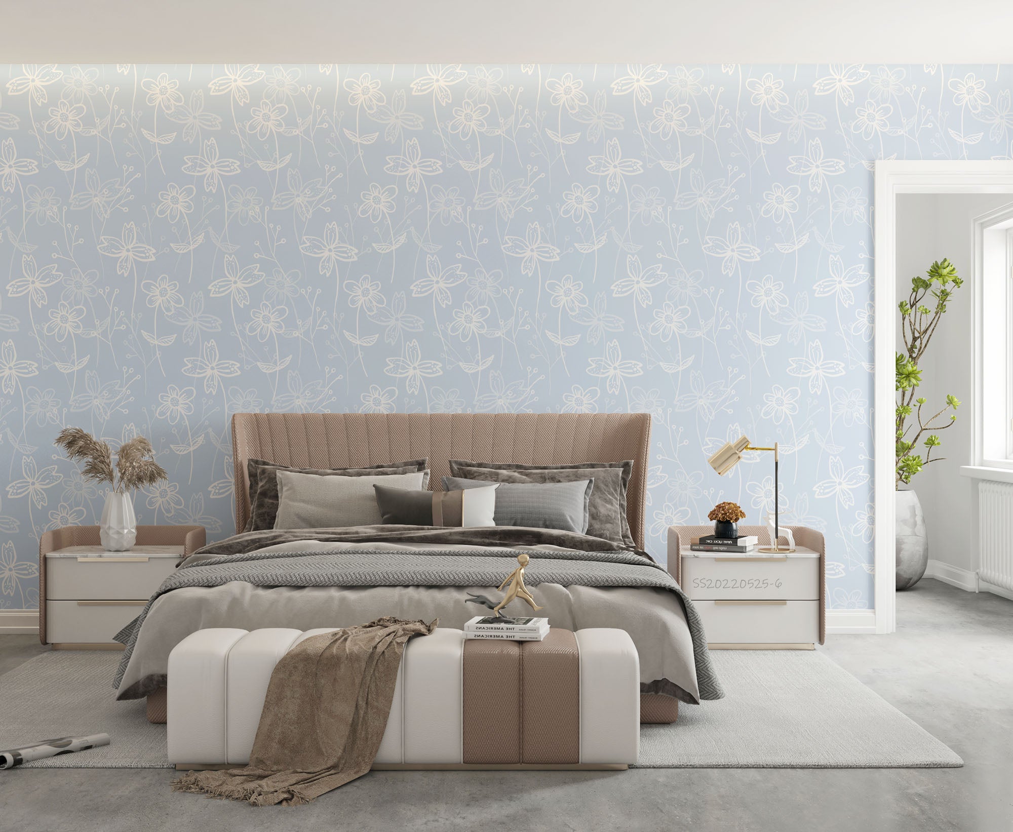 3D Fresh Floral Blue Background Wall Mural Wallpaper GD 1221- Jess Art Decoration