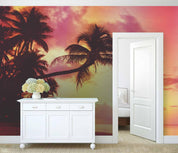 3D pink sky coconut tree wall mural wallpaper 65- Jess Art Decoration