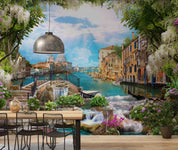 3D Old House Bridge Waterfall Flowers Sea Scenery Wall Mural Wallpaper GD 452- Jess Art Decoration