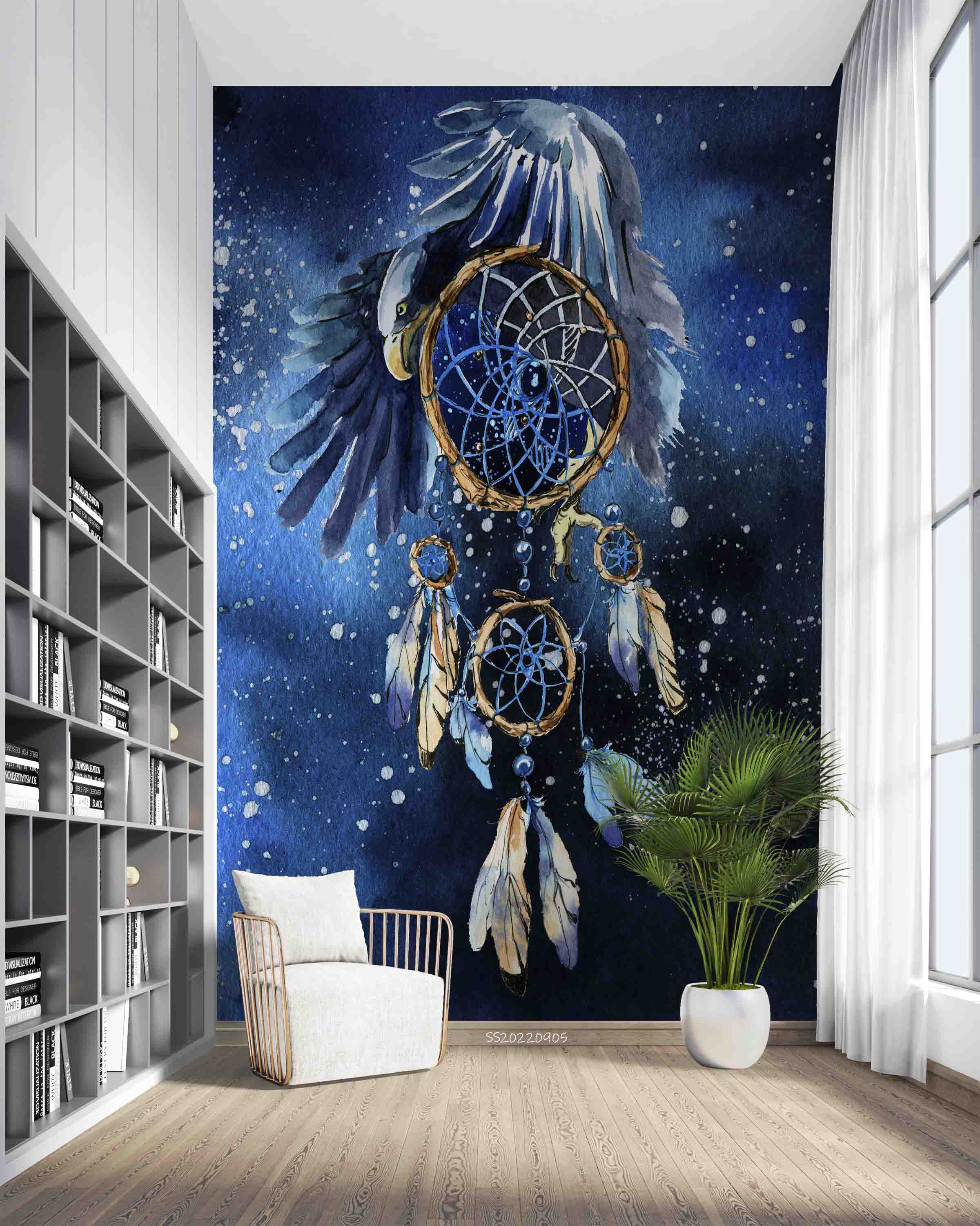 3D Watercolor Dreamcatcher Eagle Blue Wall Mural Wallpaper GD 2578- Jess Art Decoration