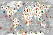 3D Grey Animal World Map Wall Mural Wallpaper LQH 40- Jess Art Decoration