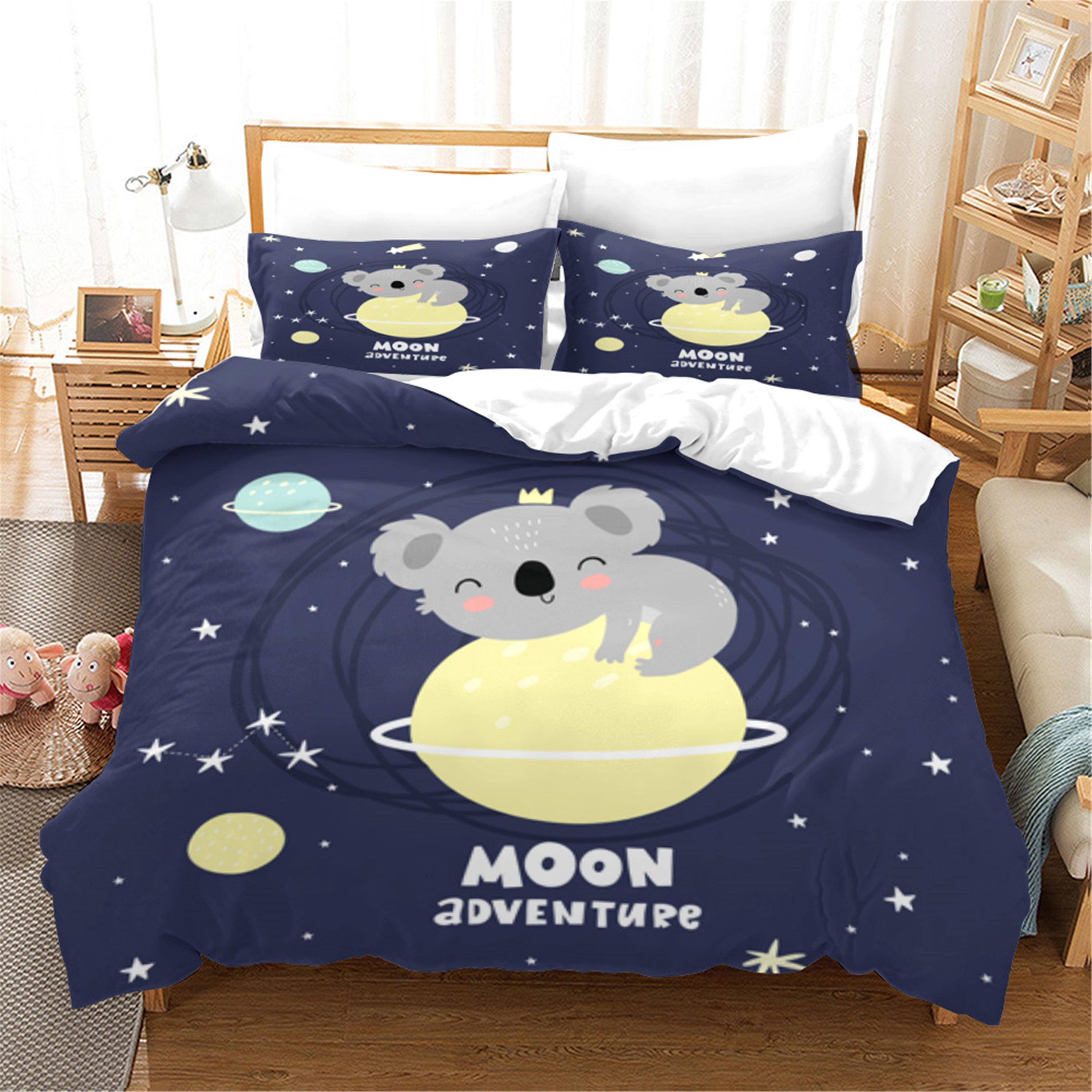 3D Cartoon Animal Koala Space Planet Quilt Cover Set Bedding Set Duvet Cover Pillowcases 3- Jess Art Decoration