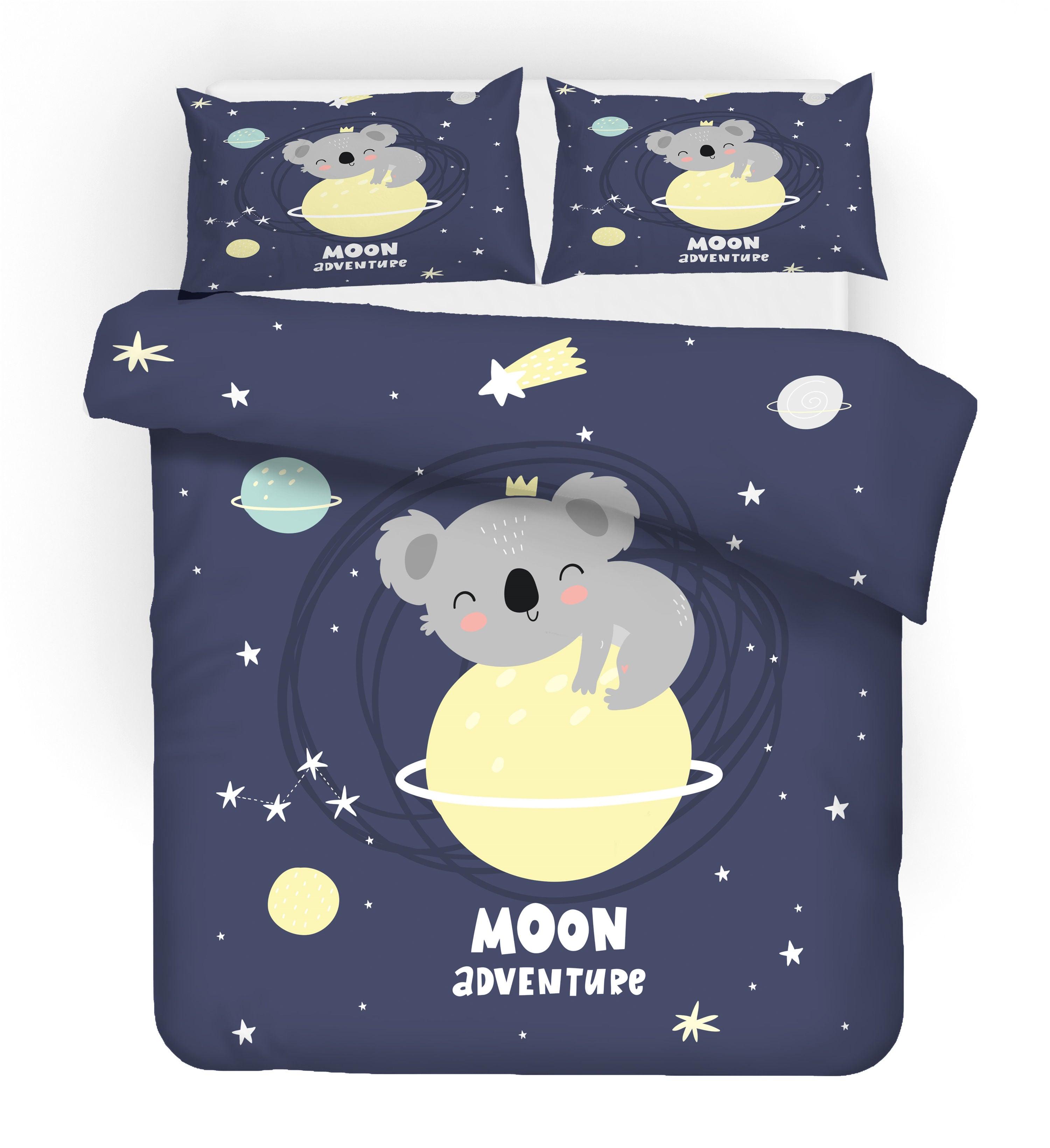 3D Cartoon Animal Koala Space Planet Quilt Cover Set Bedding Set Duvet Cover Pillowcases 3- Jess Art Decoration